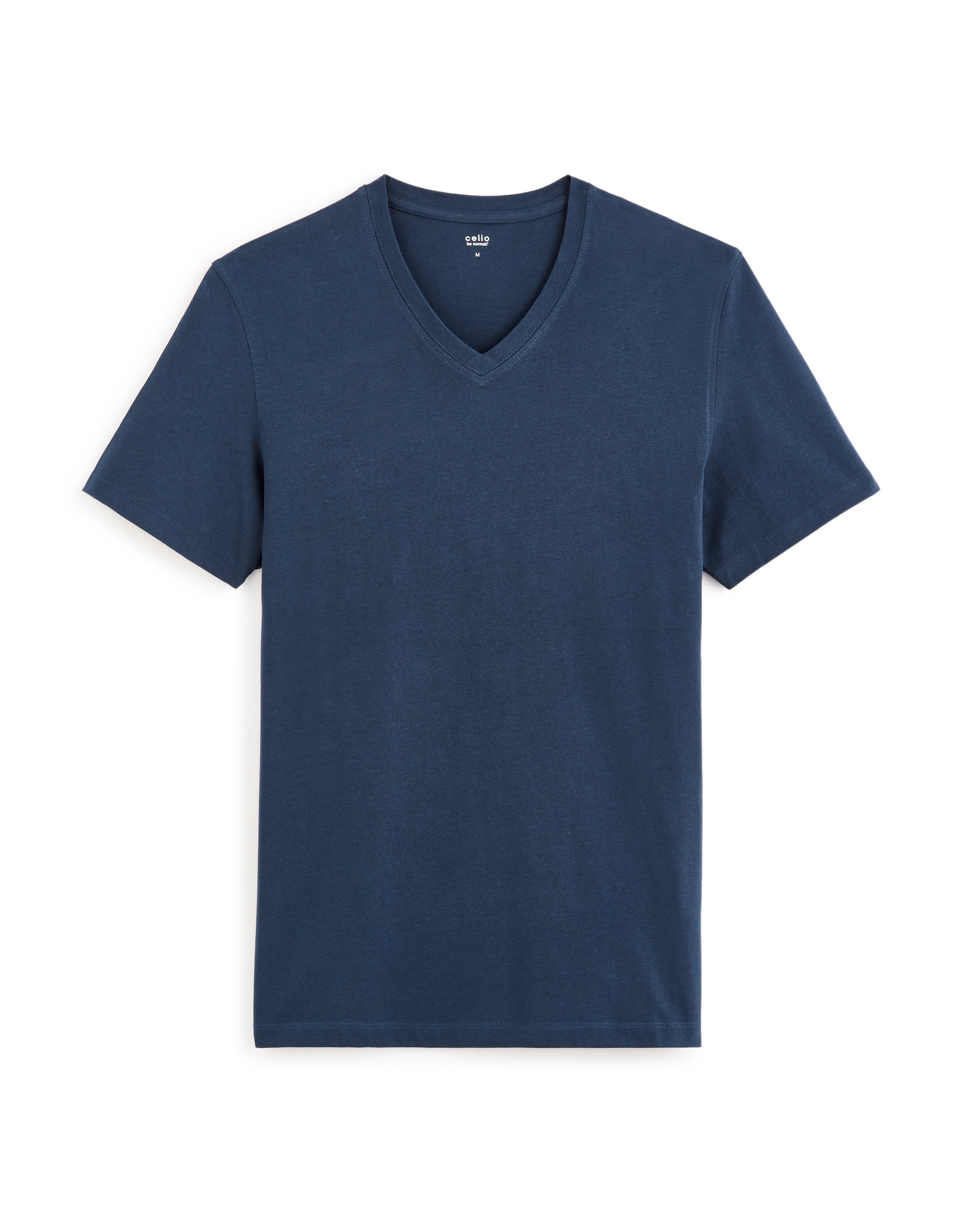 T-shirt straight col V 100% coton - marine