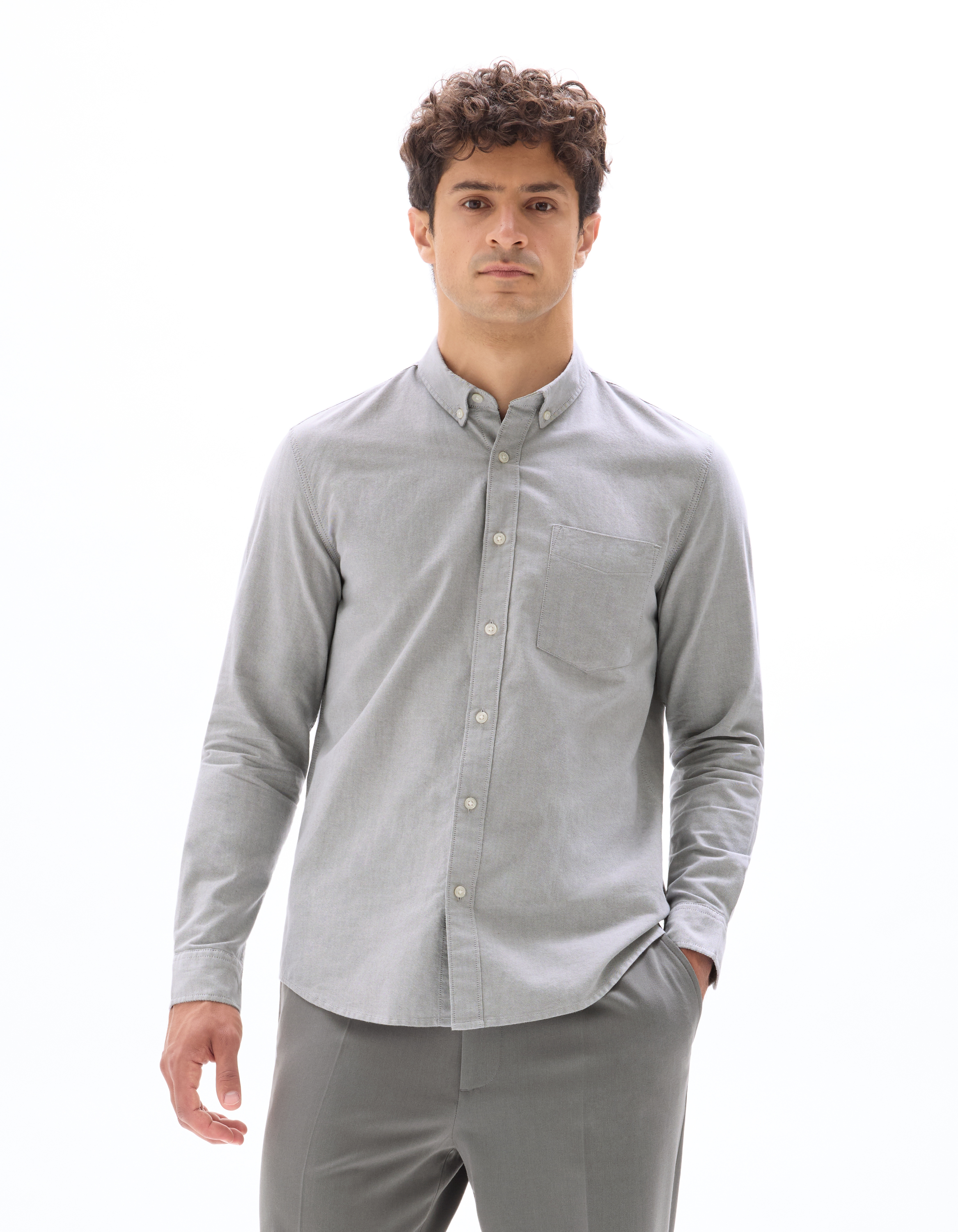 Chemise regular 100% coton oxford - gris foncé - camaieu - Modalova
