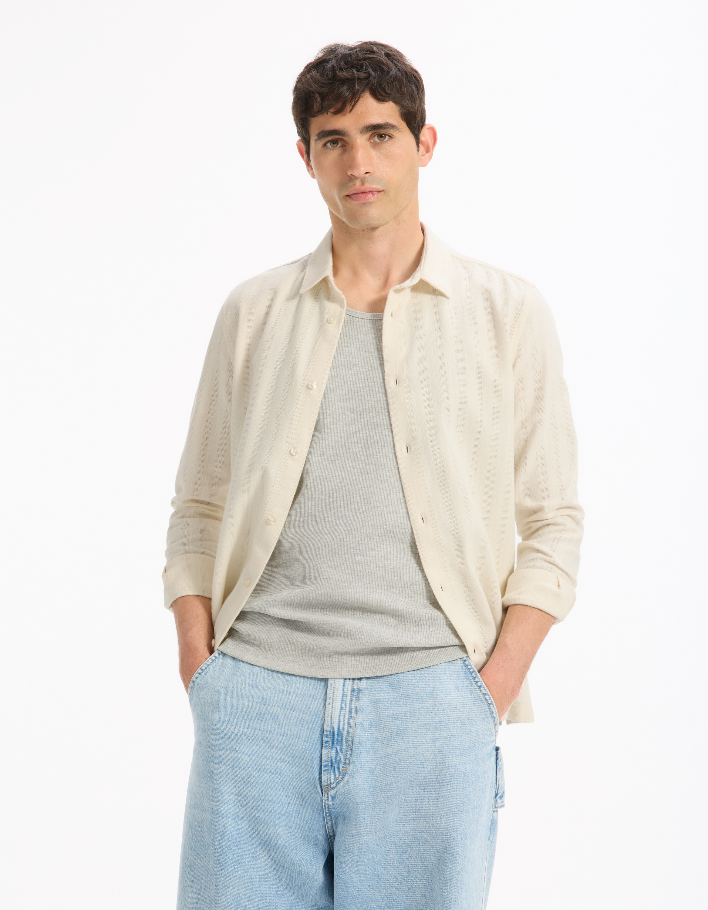 Chemise regular jacquard 100% coton - camaieu - Modalova