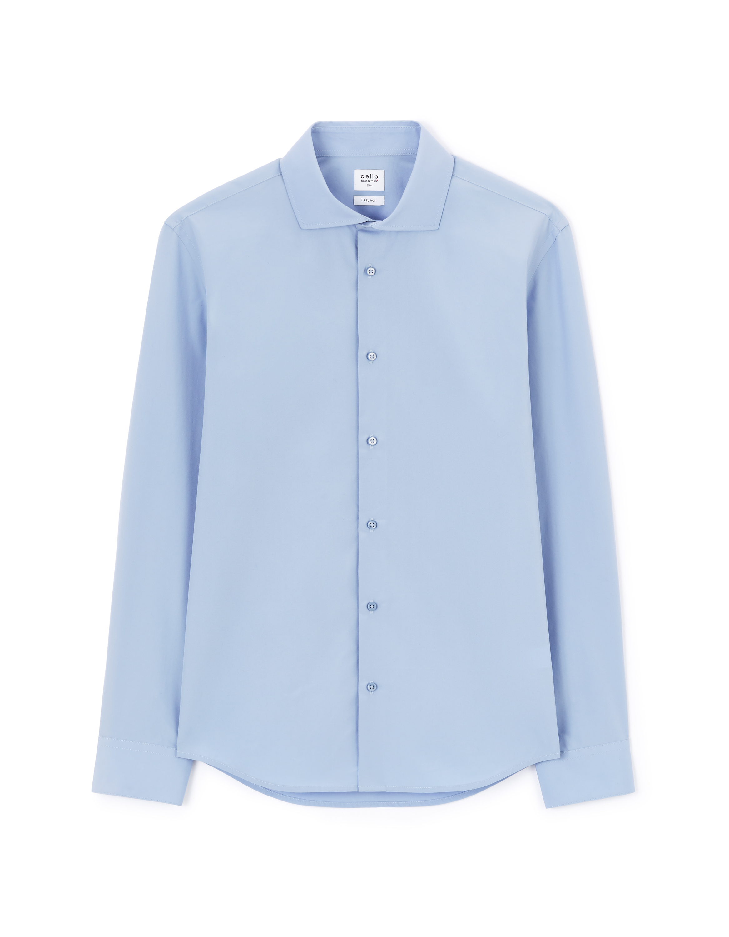 Chemise slim unie en coton - bleu