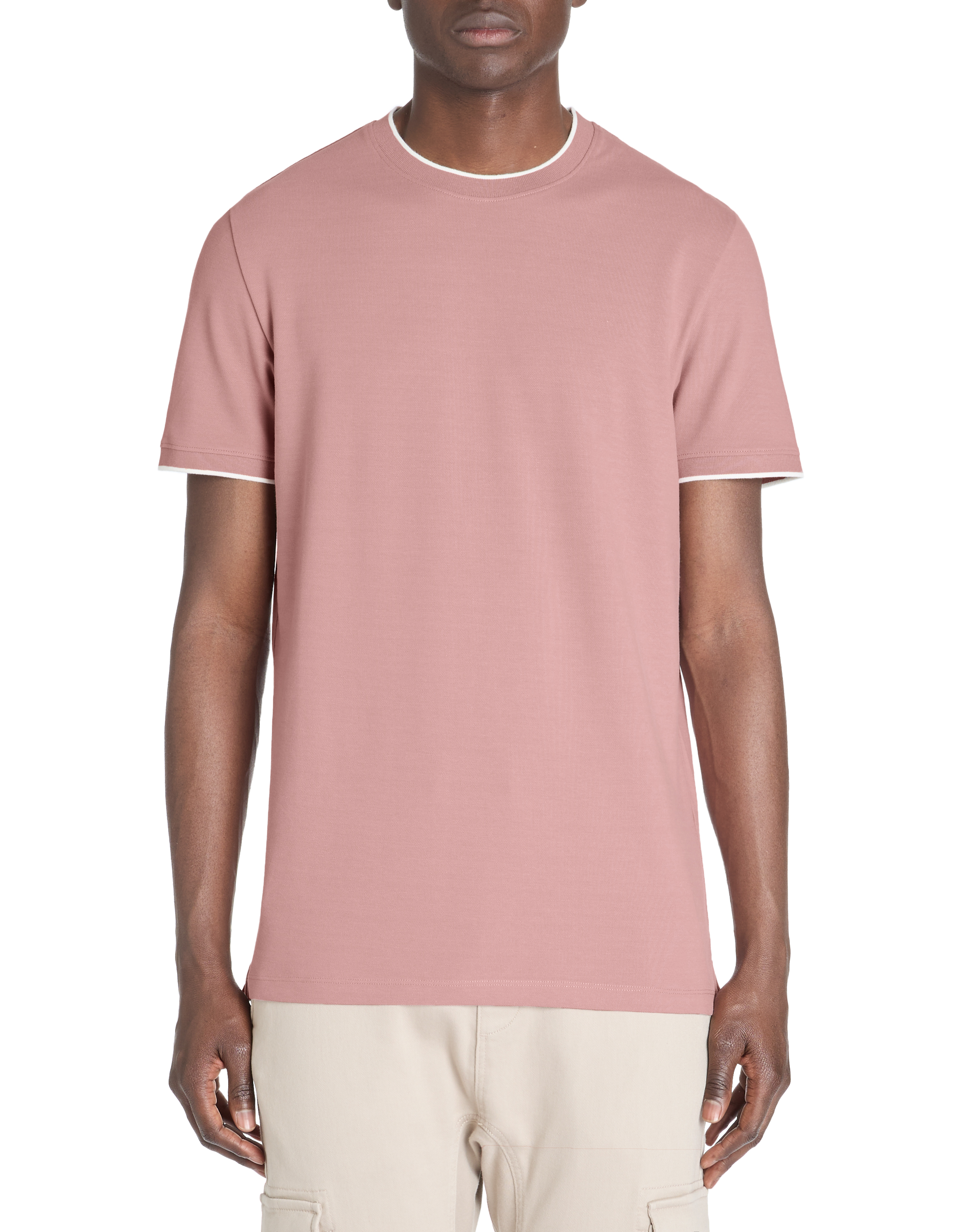T-shirt straight col rayé en coton stretch - violet - camaieu - Modalova