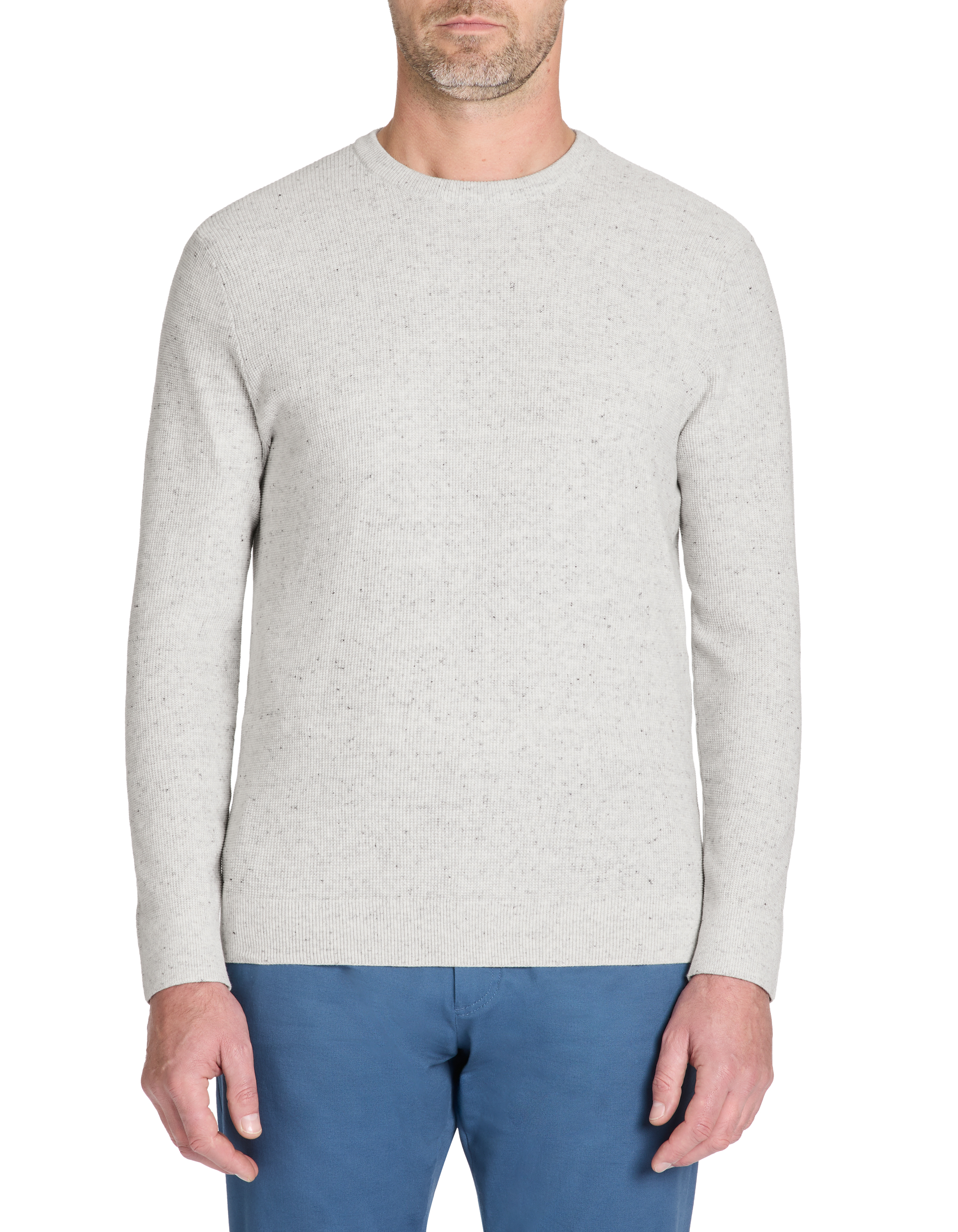 Pull col rond coton mélangé - ecru - camaieu - Modalova