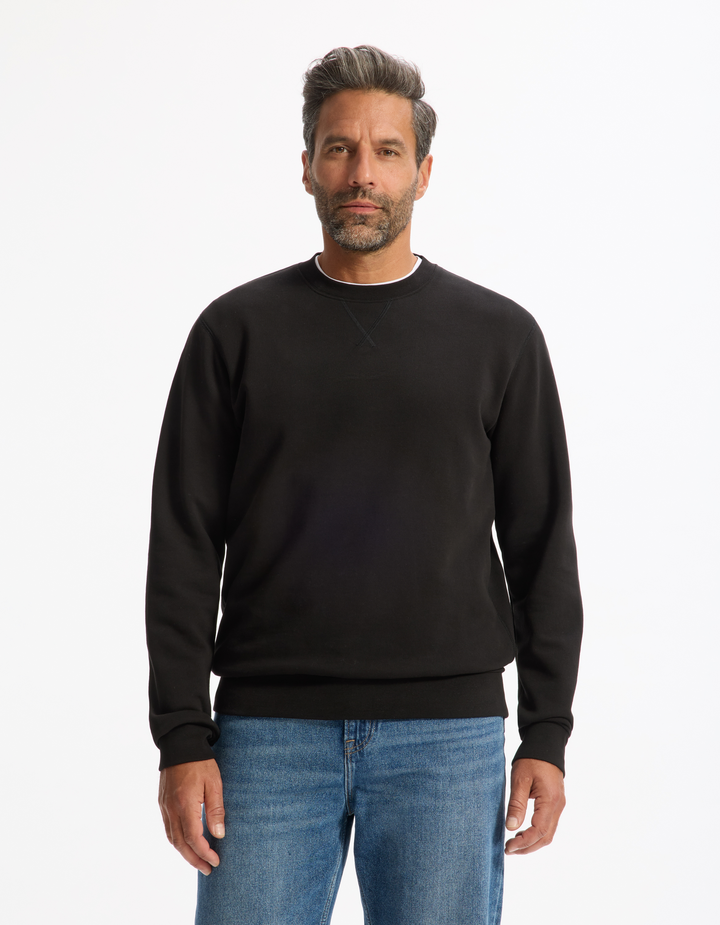 Sweat col rond 100% coton - noir - camaieu - Modalova