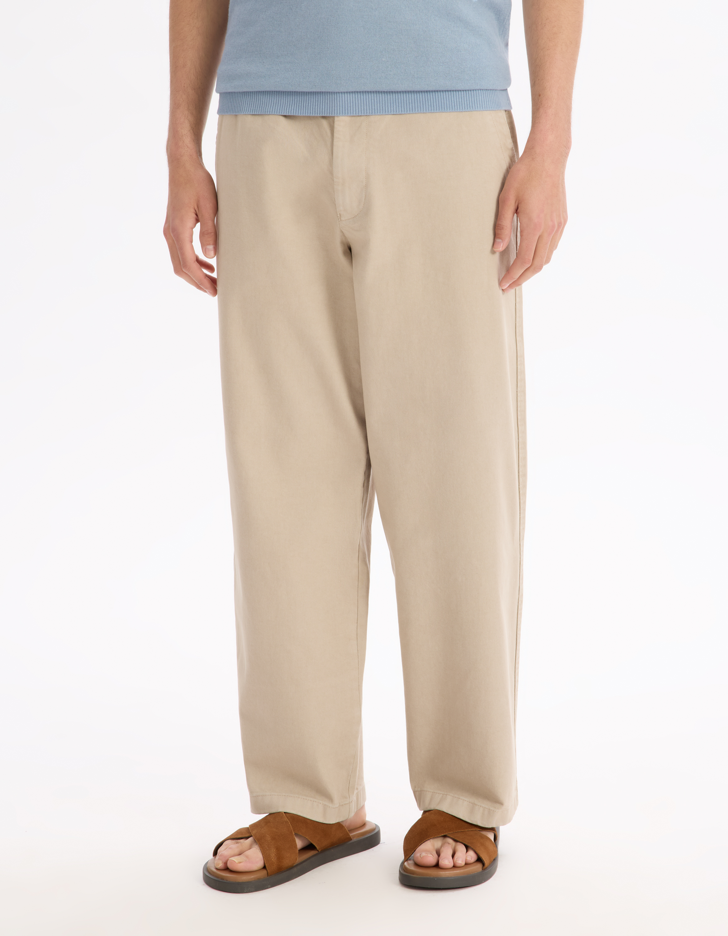 Pantalon baggy 100% coton - beige - camaieu - Modalova