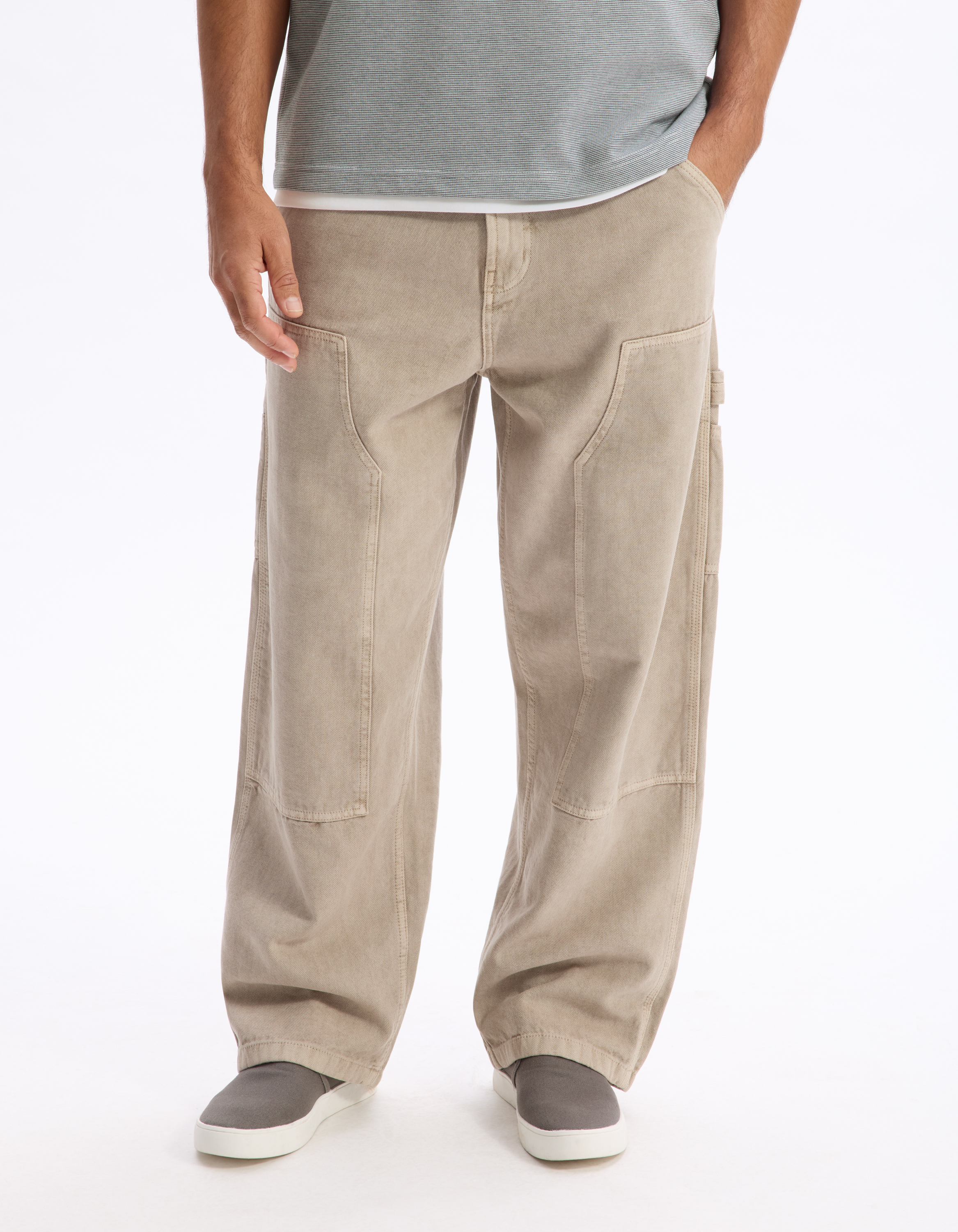 Pantalon baggy 100% coton - beige - camaieu - Modalova