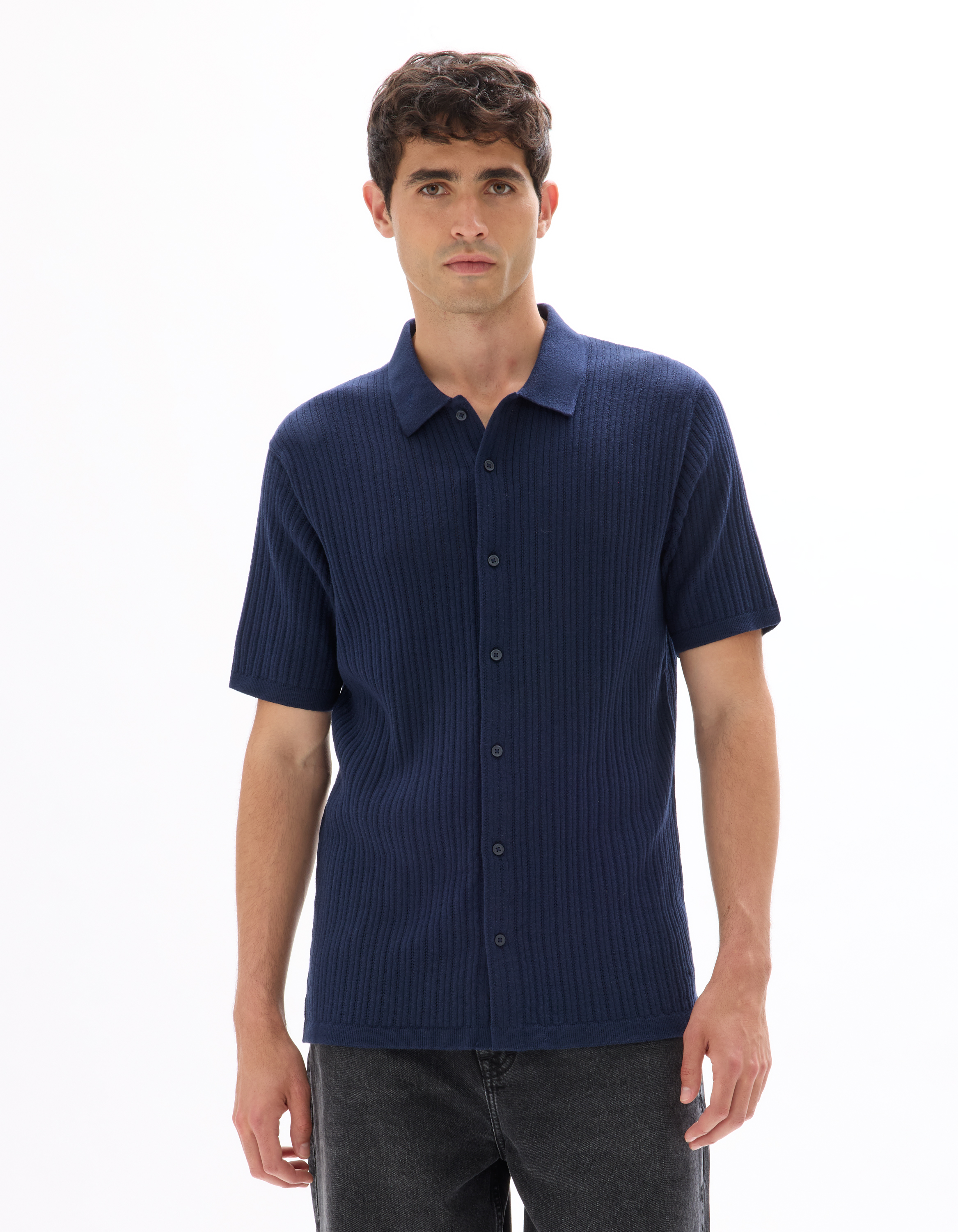 Chemisette regular en maille ajouré - marine - camaieu - Modalova
