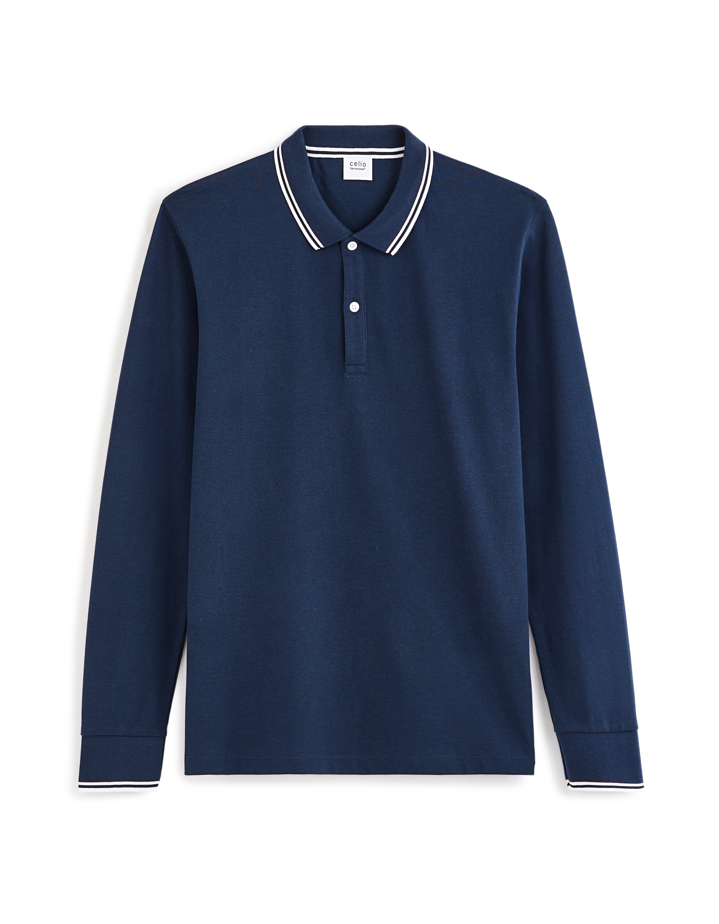 Polo piqué manches longues en coton - marine