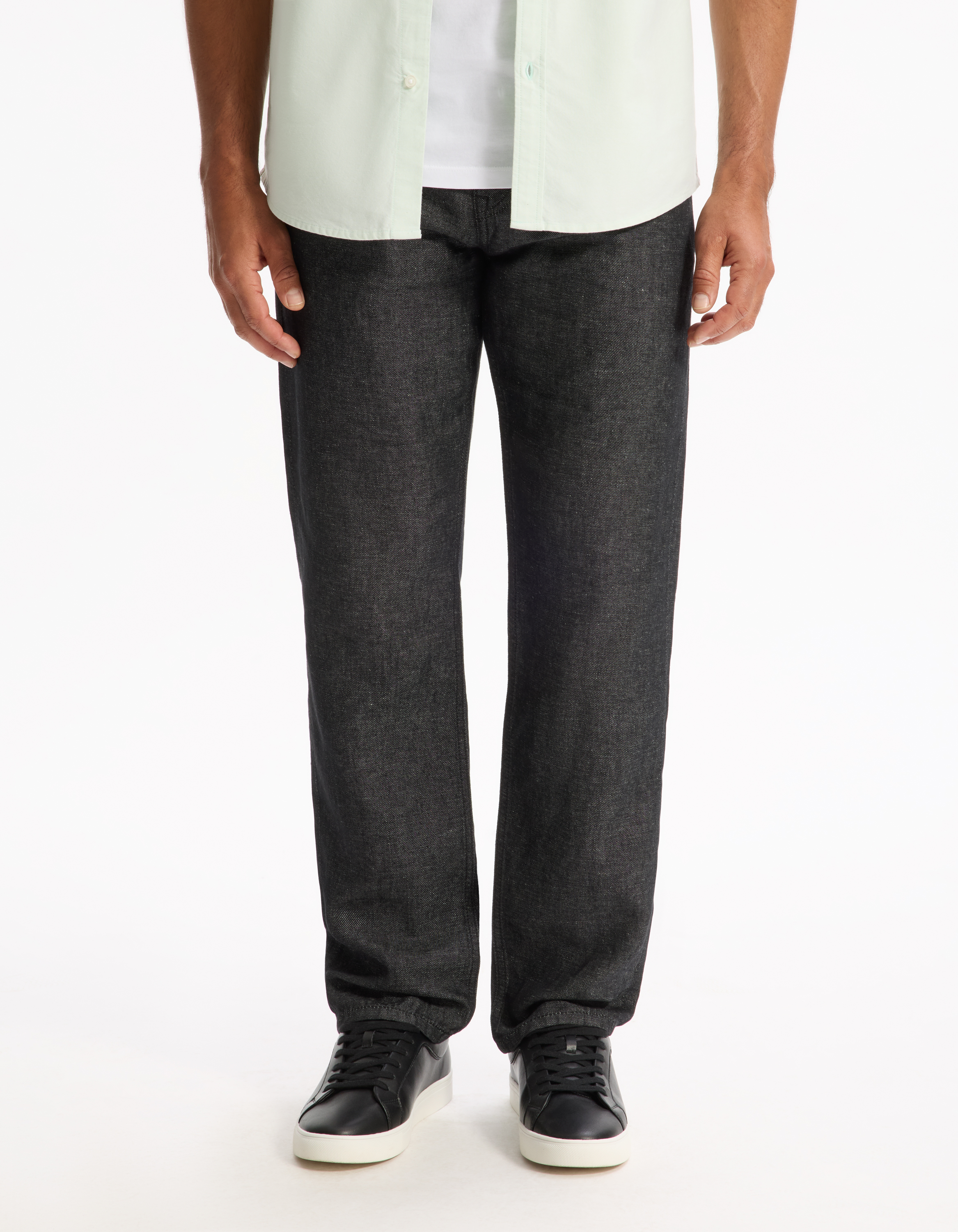 Jean straight coton et lin - noir - camaieu - Modalova
