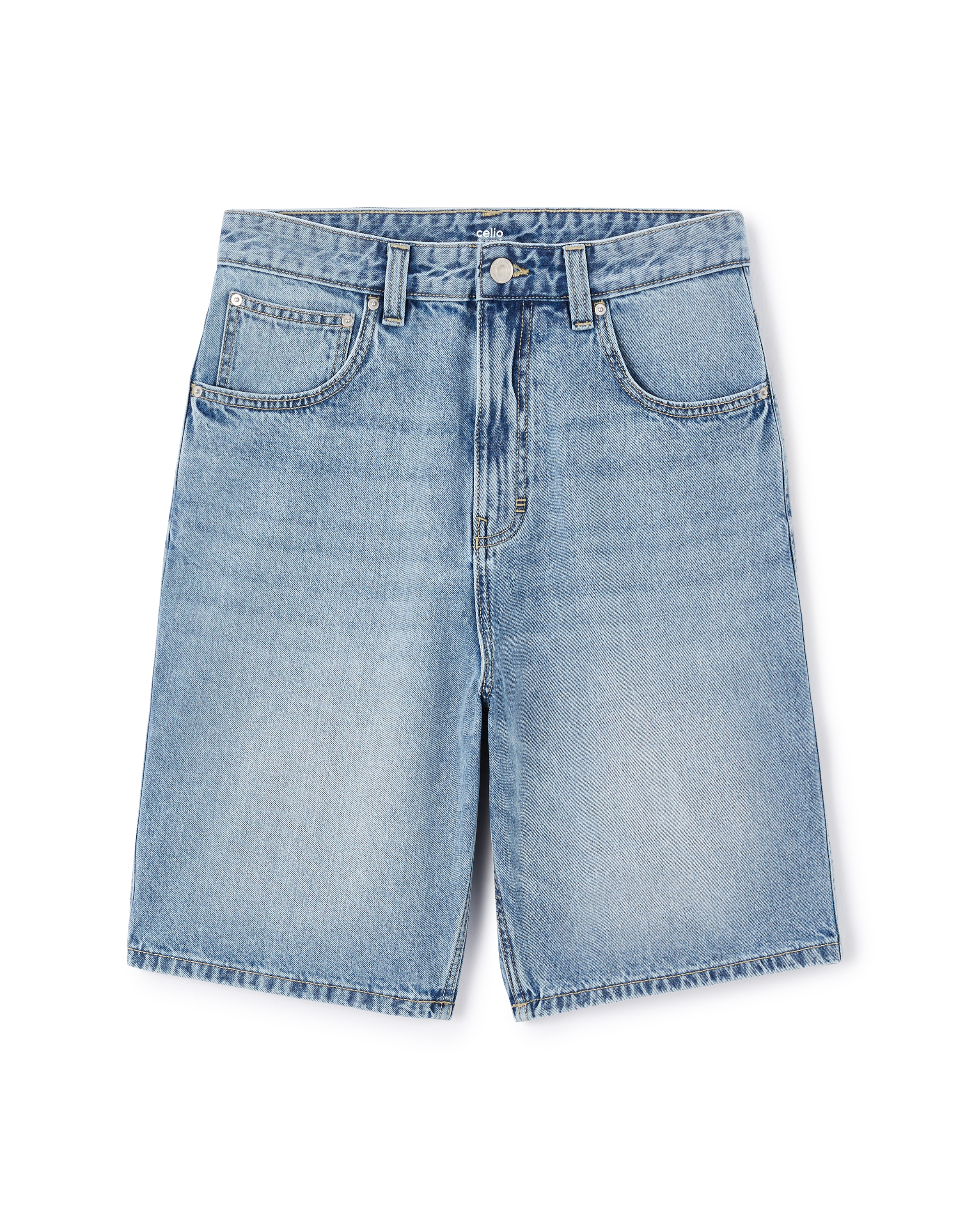 Long bermuda baggy en jean - bleu clair
