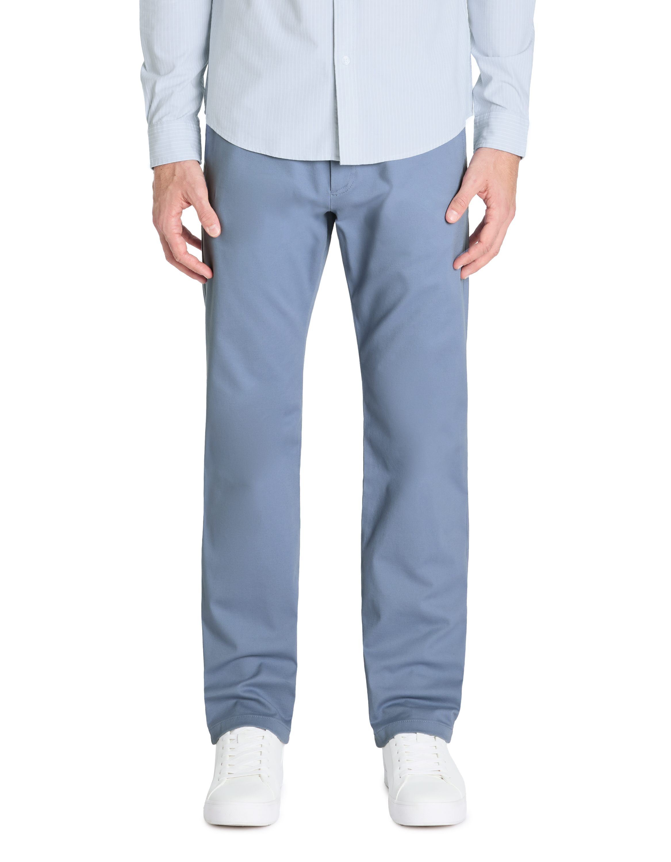 Pantalon straight en coton stretch - bleu clair - camaieu - Modalova