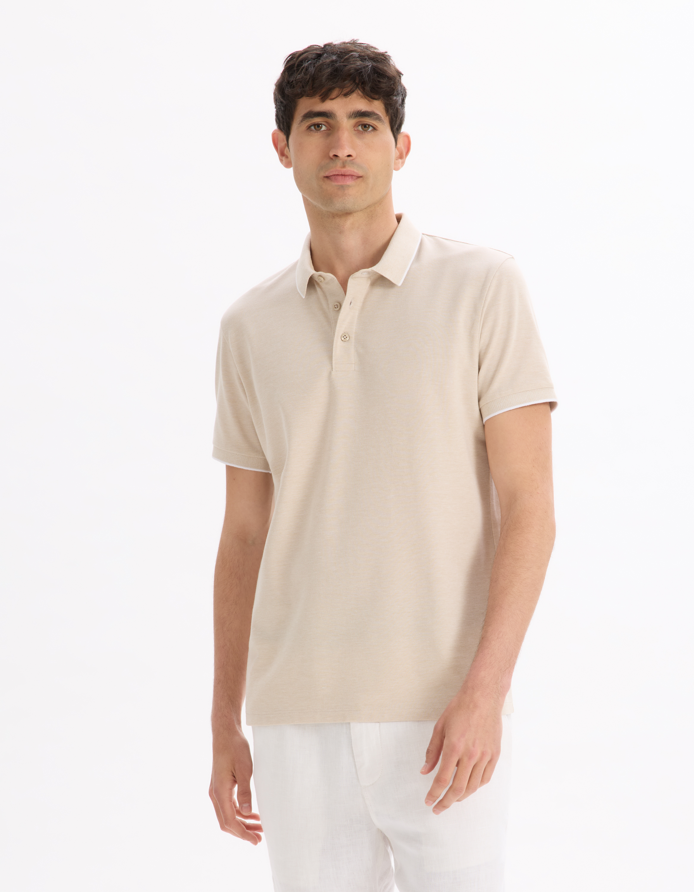 Polo regular coton mélangé - beige - camaieu - Modalova