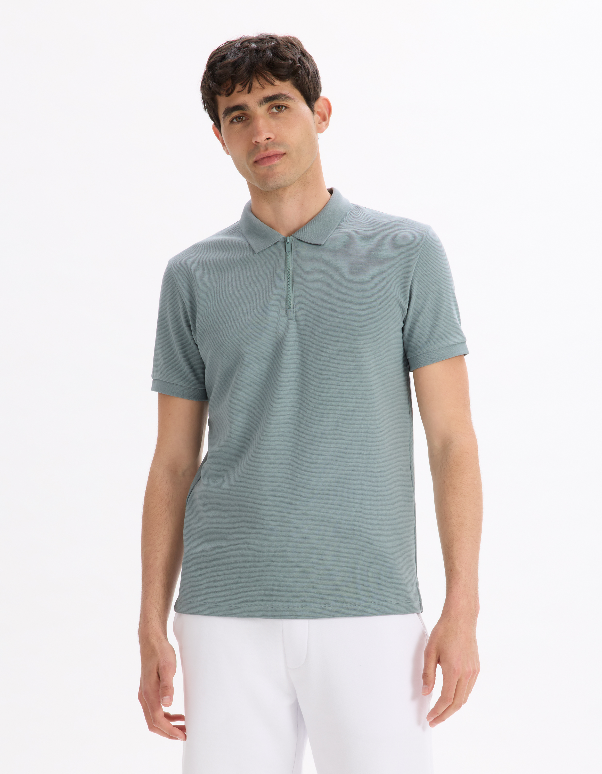 Polo slim coton mélangé - vert - camaieu - Modalova