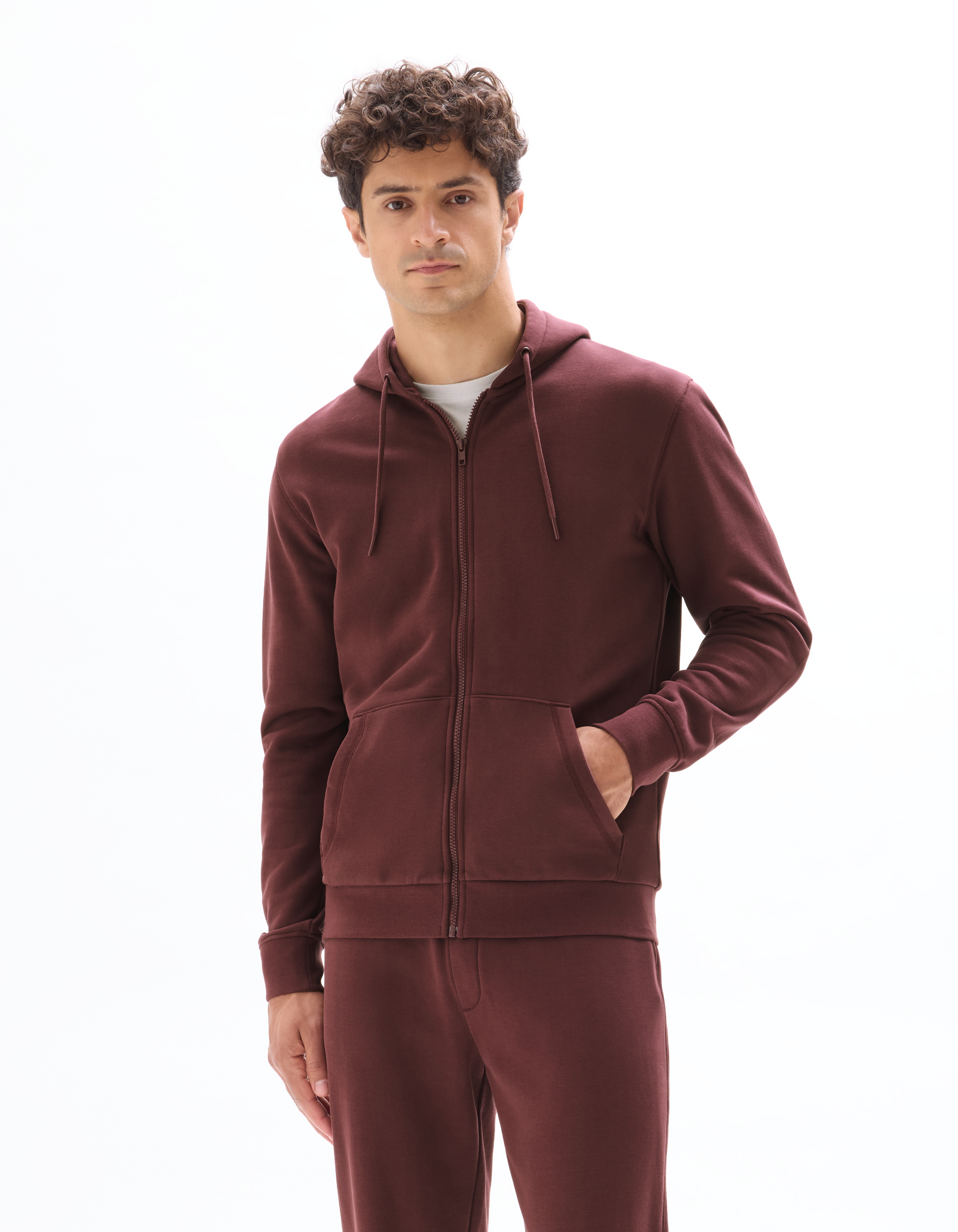 Sweat à capuche zippé regular 100% coton - bordeaux - camaieu - Modalova