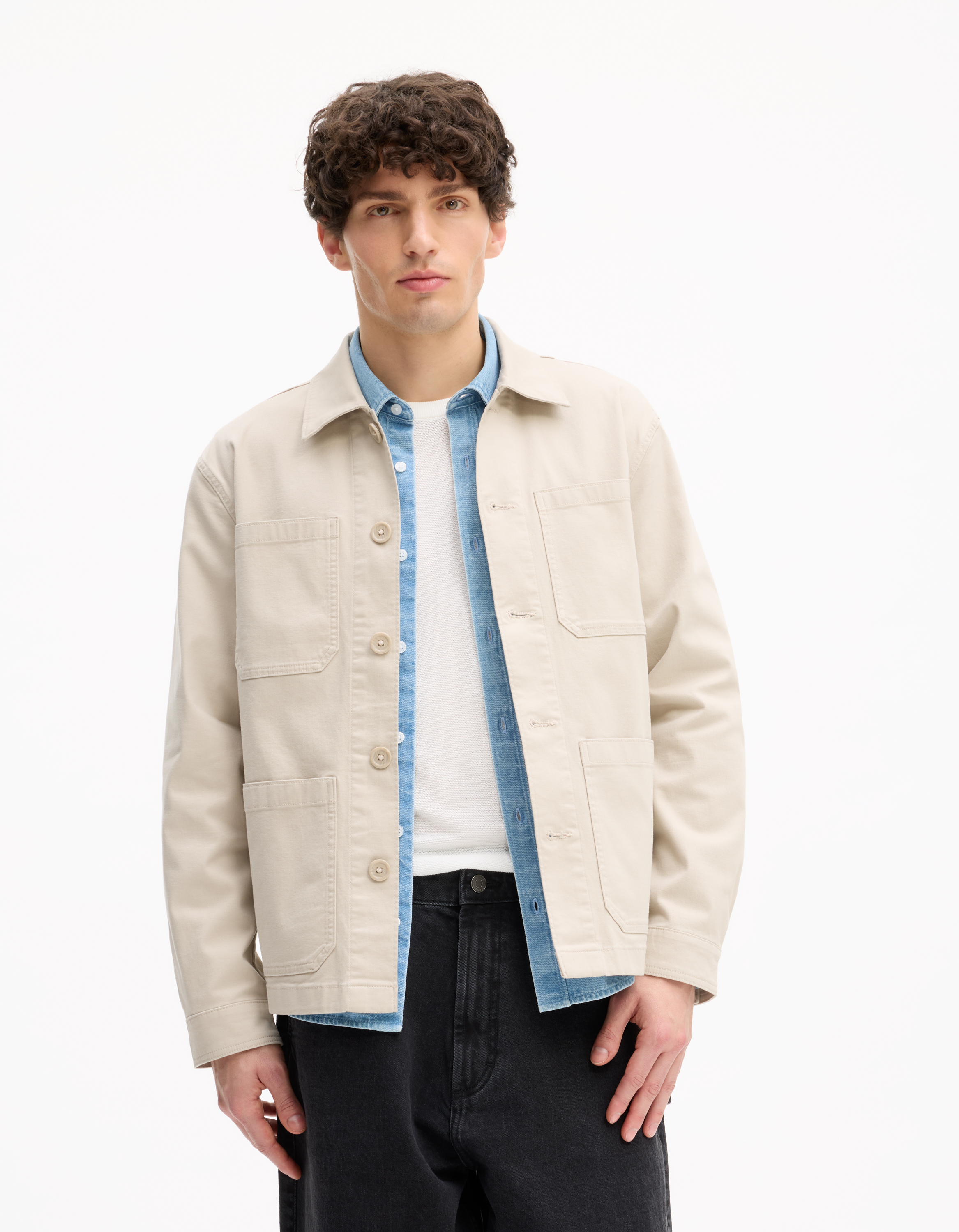 Veste col chemise - beige - camaieu - Modalova