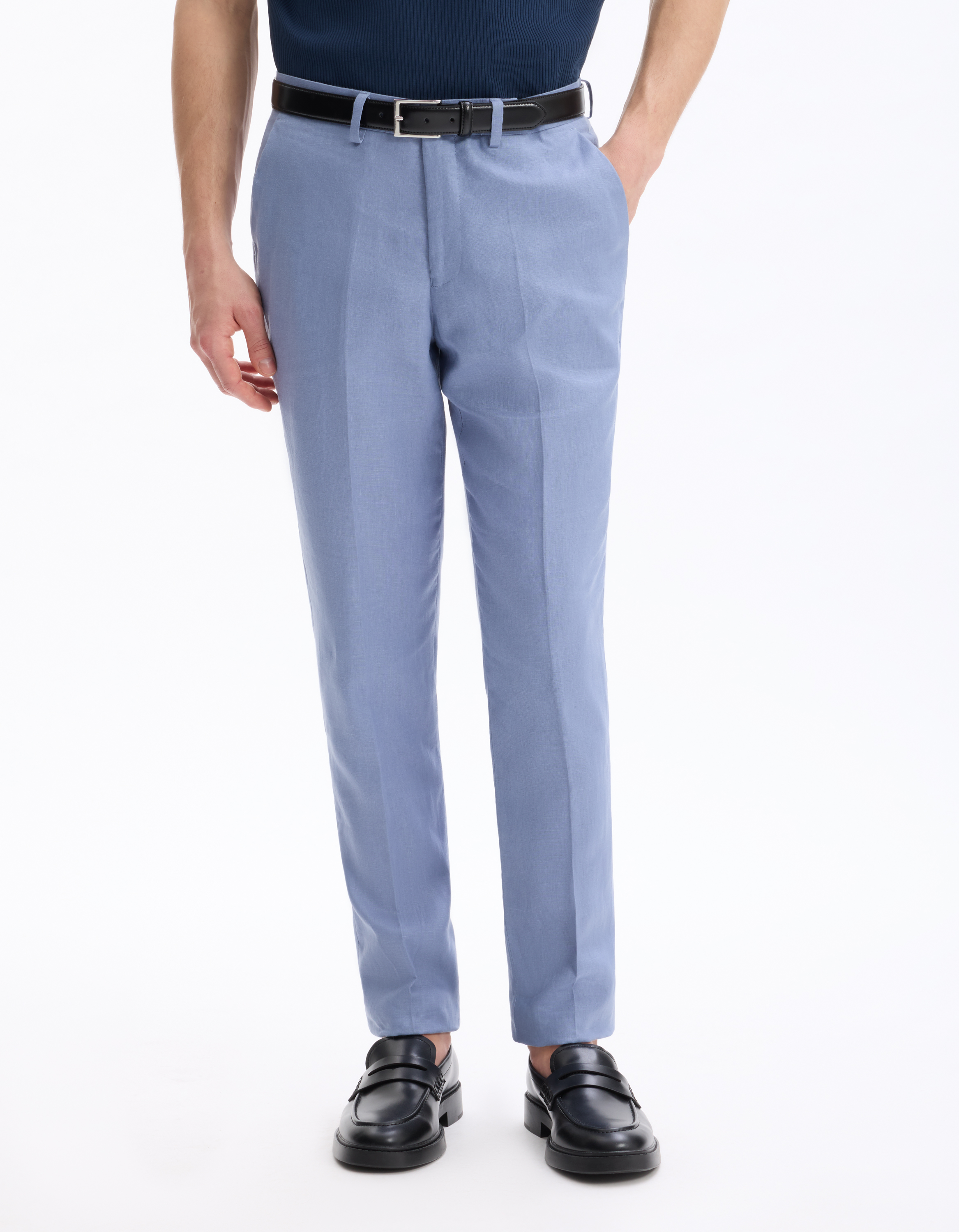Pantalon de costume slim 100% lin - bleu - camaieu - Modalova