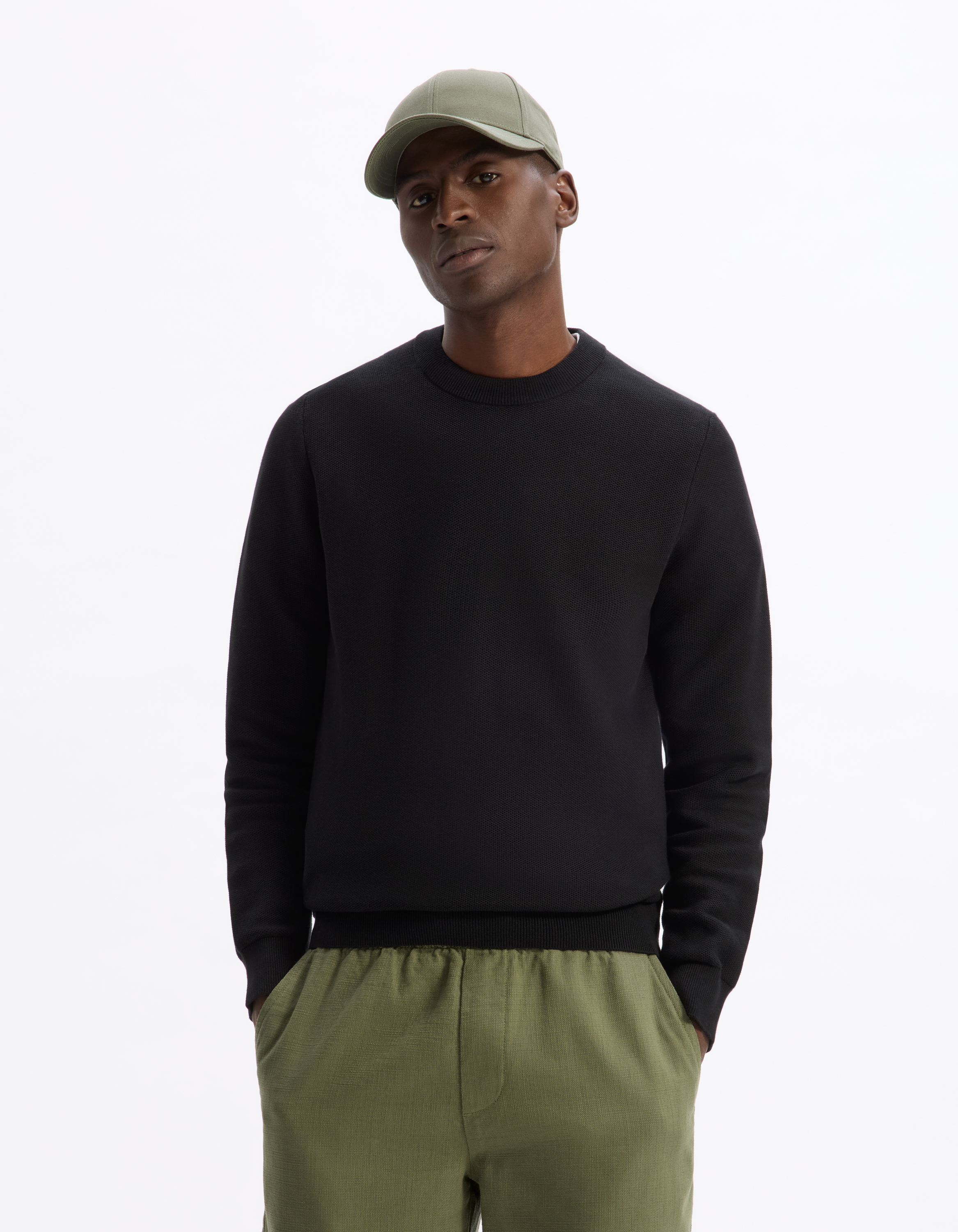 Pull col rond 100% coton - noir - camaieu - Modalova