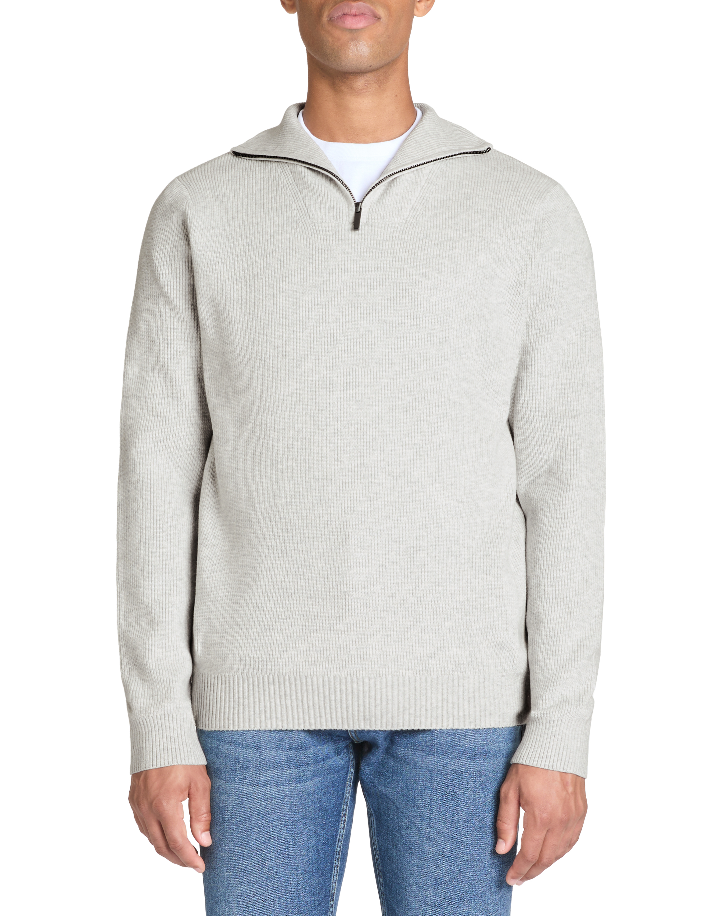 Pull col camionneur regular coton mélangé - gris chiné - camaieu - Modalova