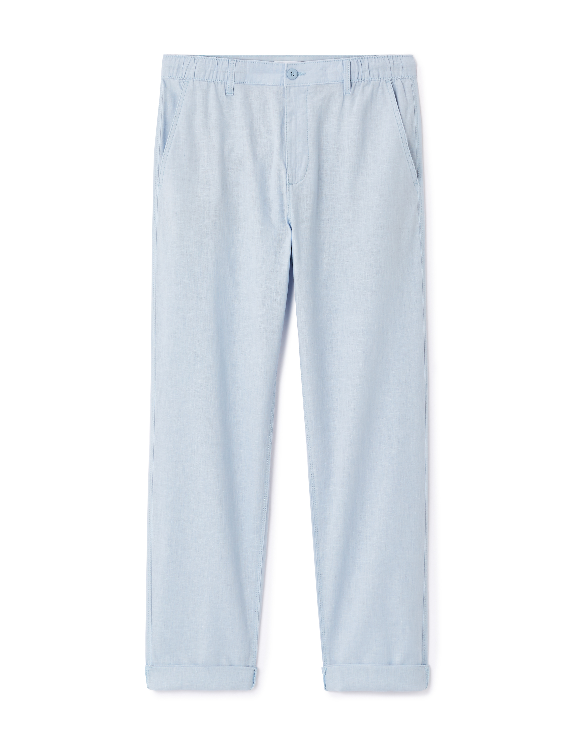 Pantalon straight en lin et coton - bleu clair
