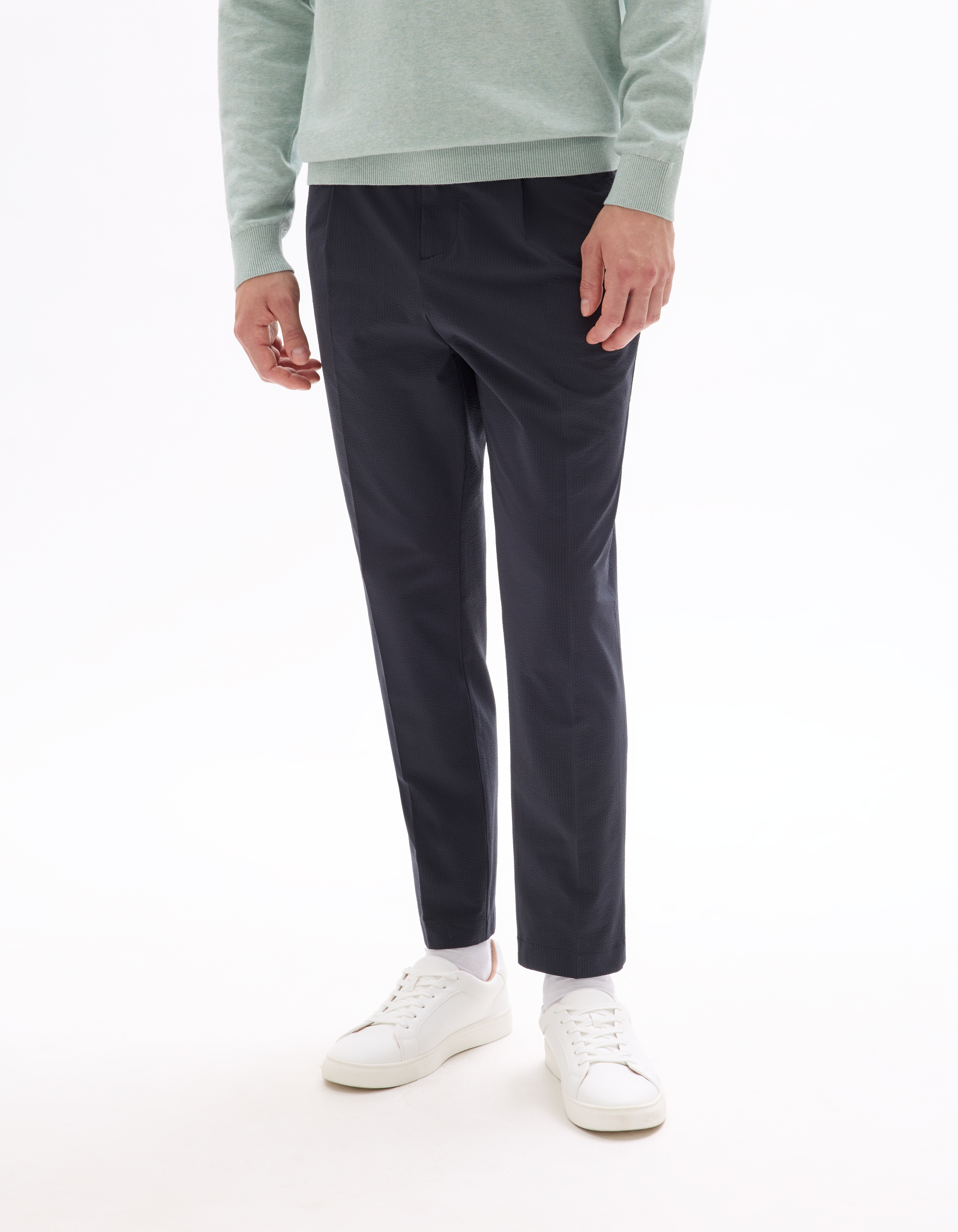 Pantalon 24H seersucker - marine - camaieu - Modalova