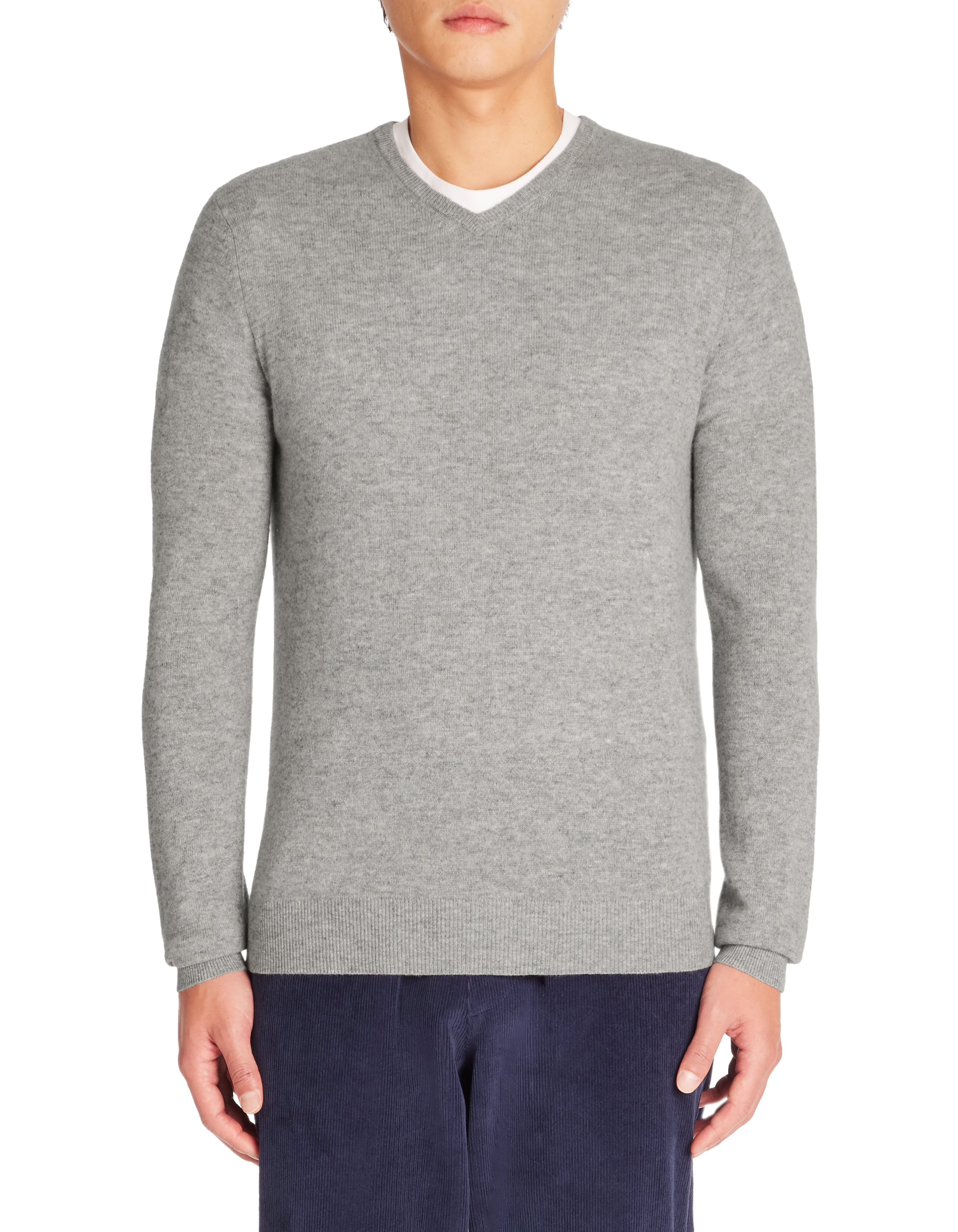 Pull 100% cachemire col V - gris chiné - camaieu - Modalova