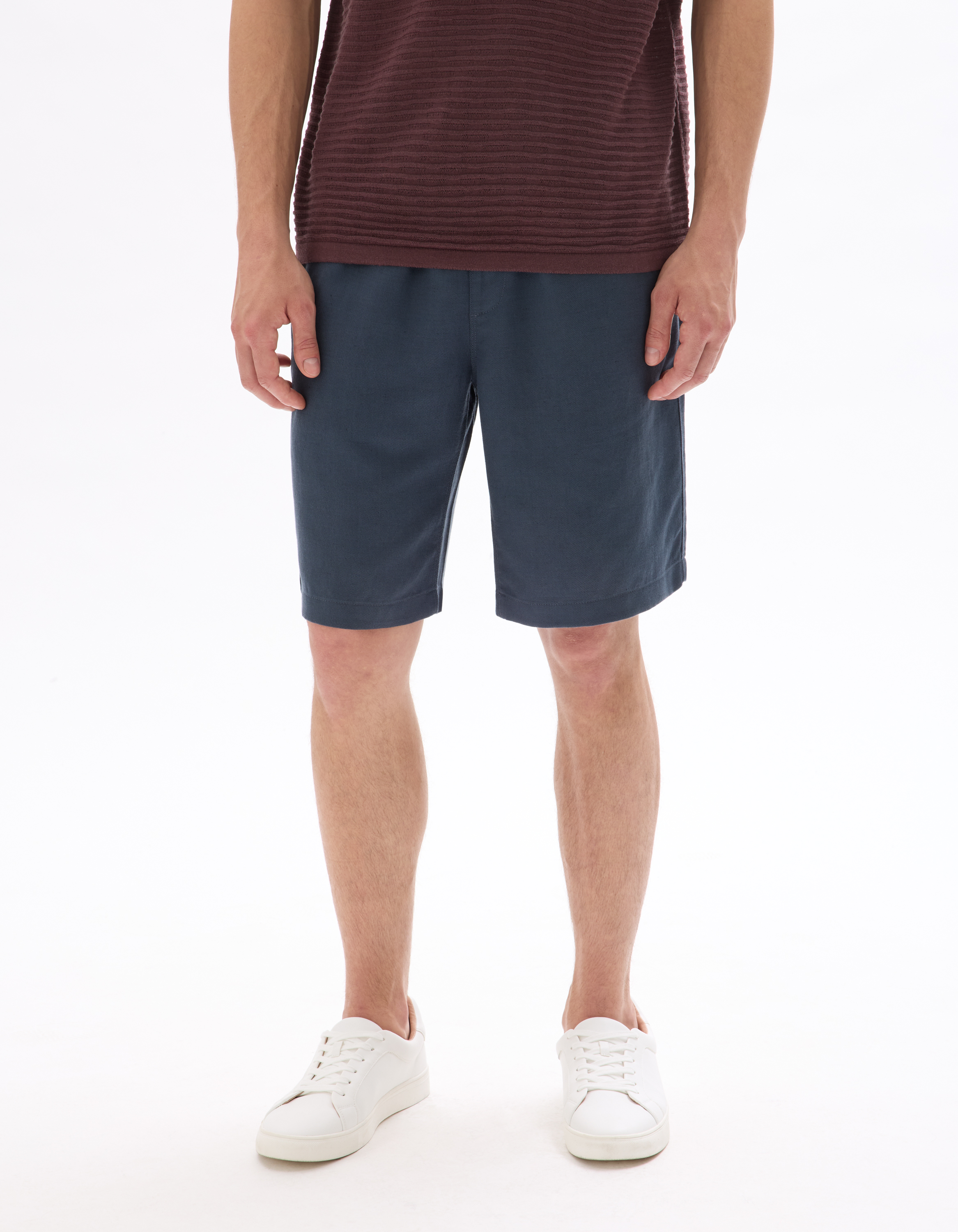 Bermuda TENCEL™ Lyocell et lin mélangé - marine - camaieu - Modalova