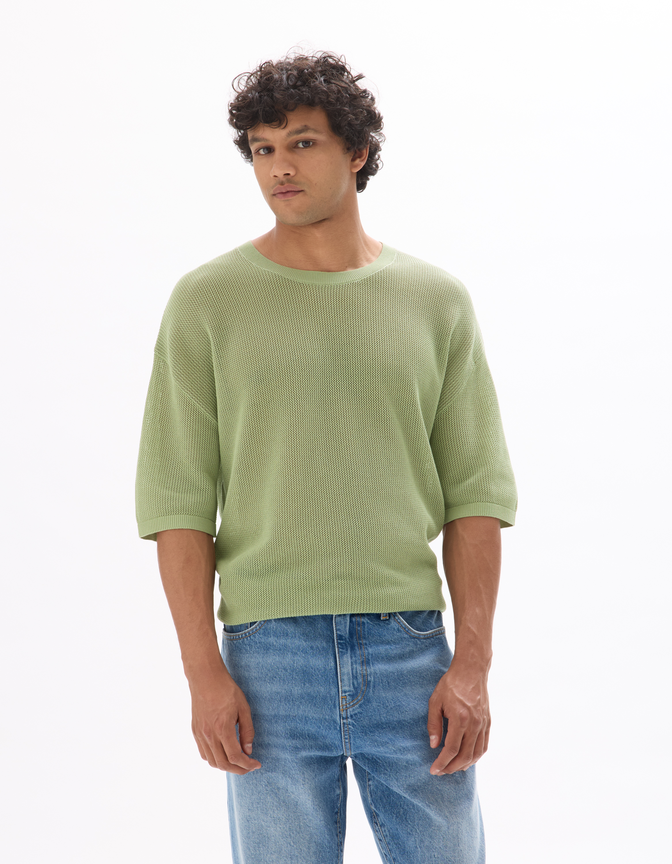 T-shirt boxy col rond en maille - camaieu - Modalova