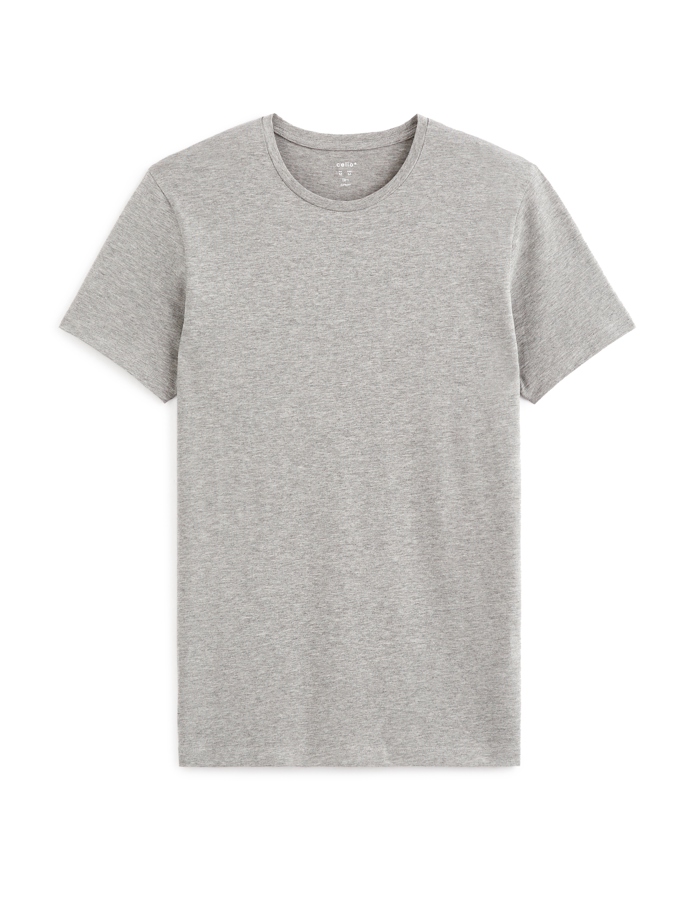 T-shirt slim col rond en coton stretch + long - gris chiné