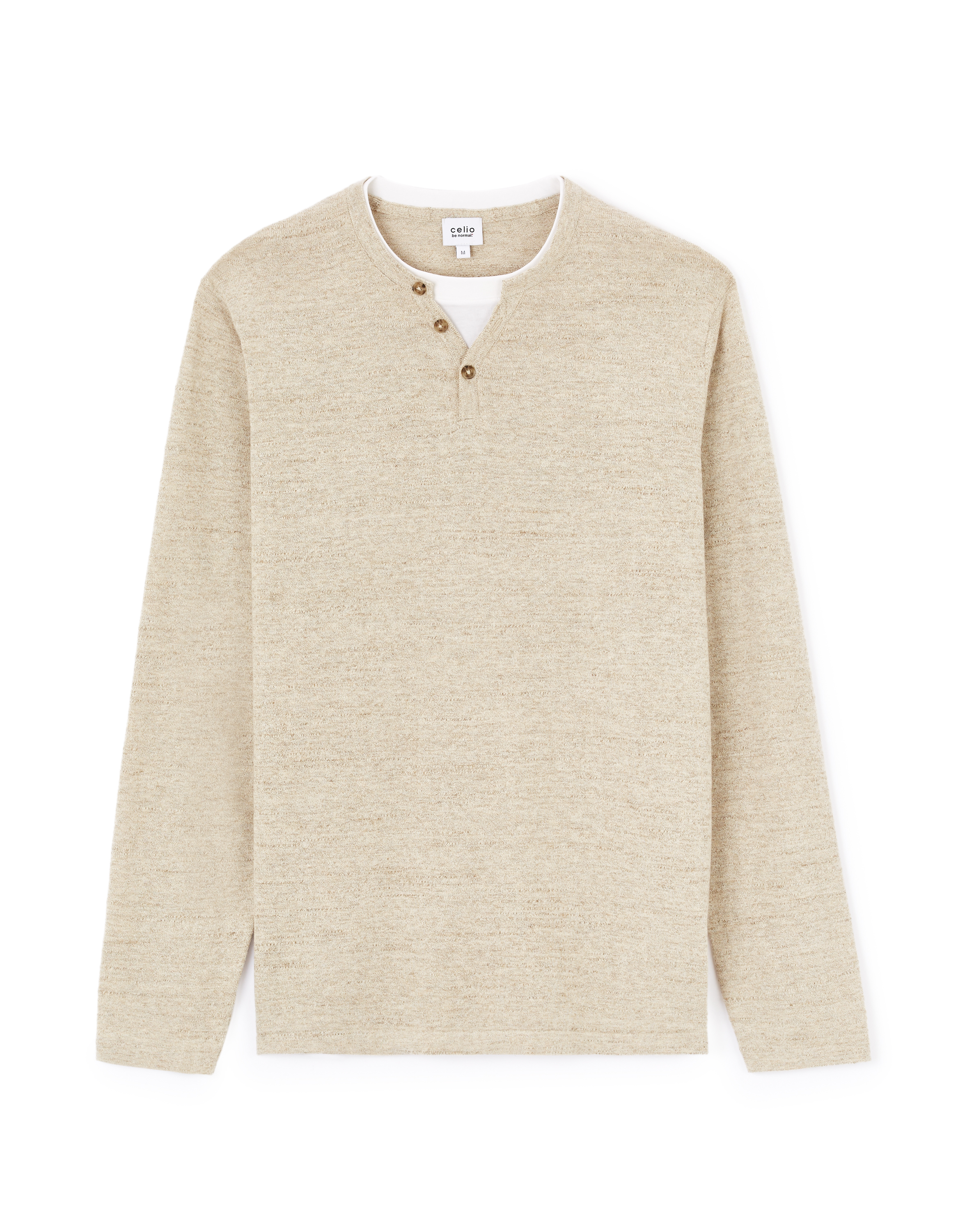 Pull col tunisien coton mélangé - beige