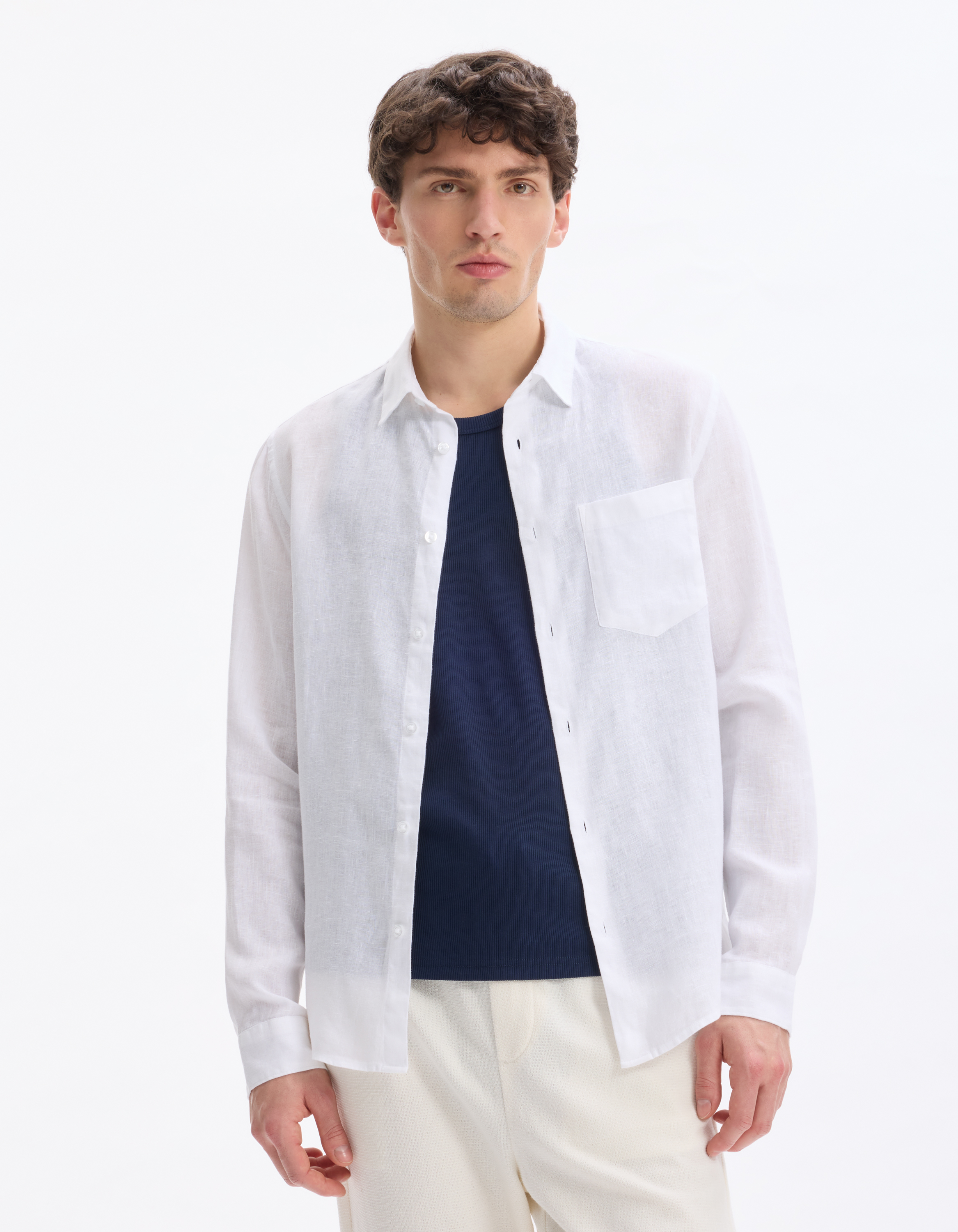 Chemise regular 100% lin - blanc - camaieu - Modalova