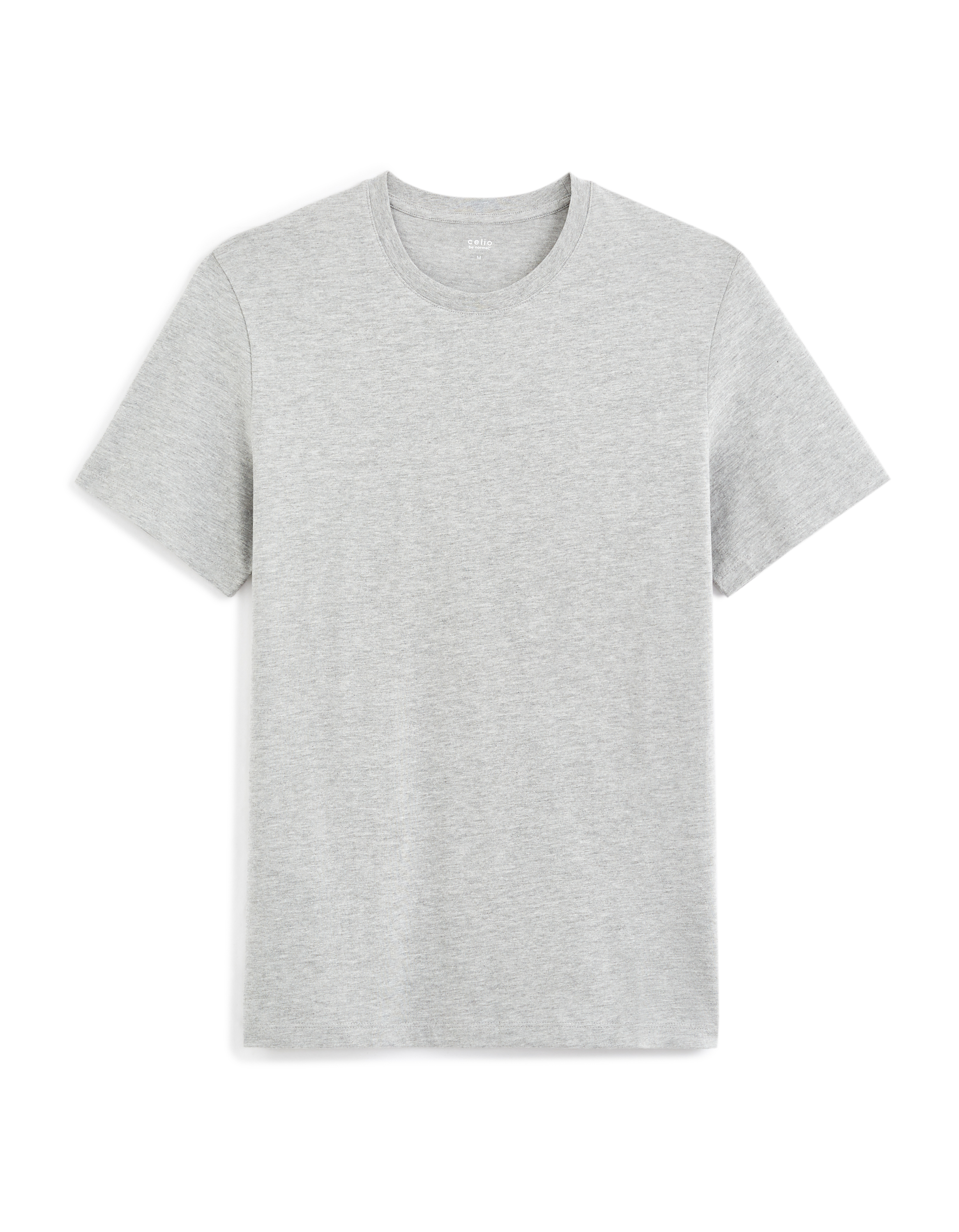 T-shirt straight col rond en coton mélangé - gris chiné