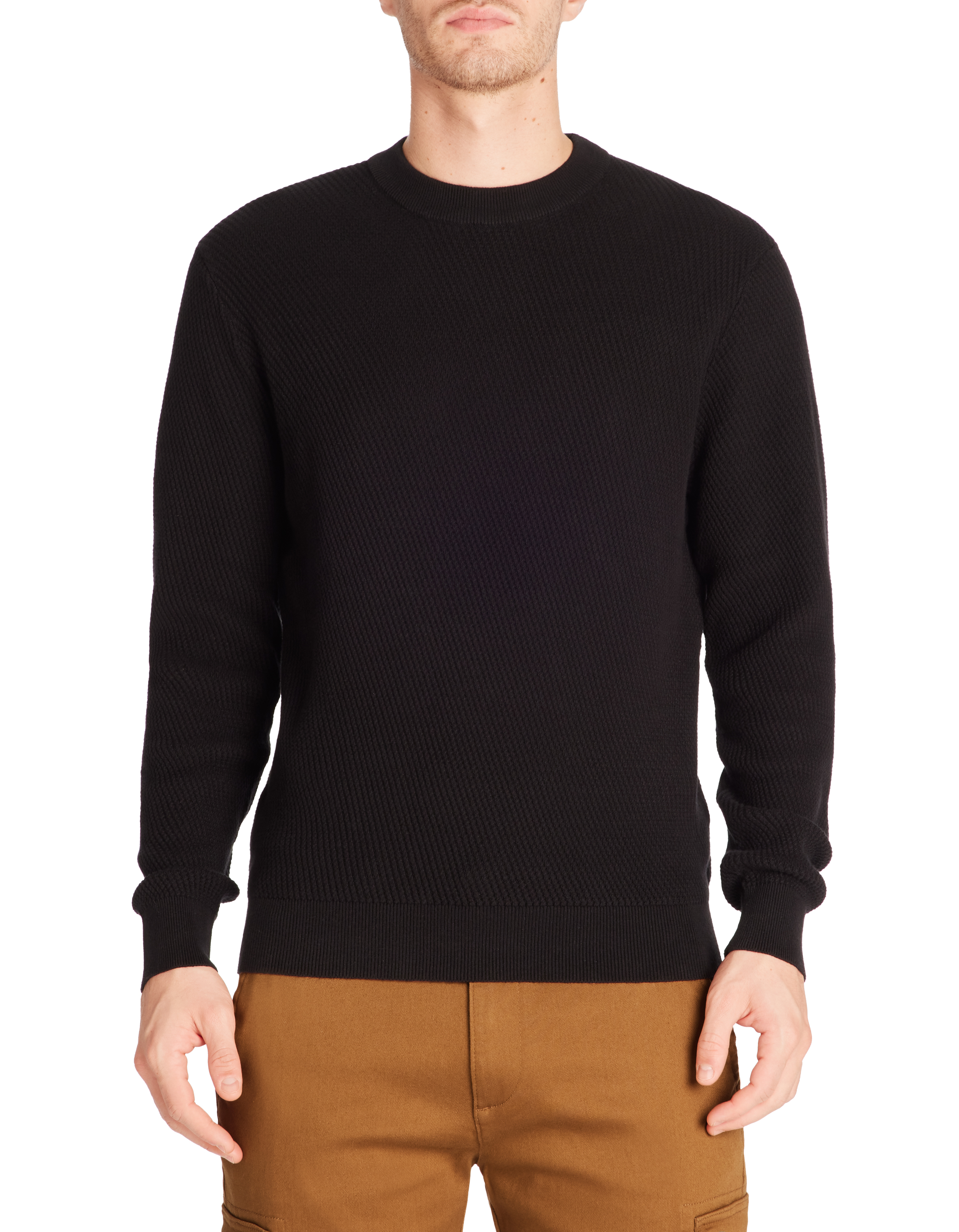 Pull col rond 100% coton - noir - camaieu - Modalova