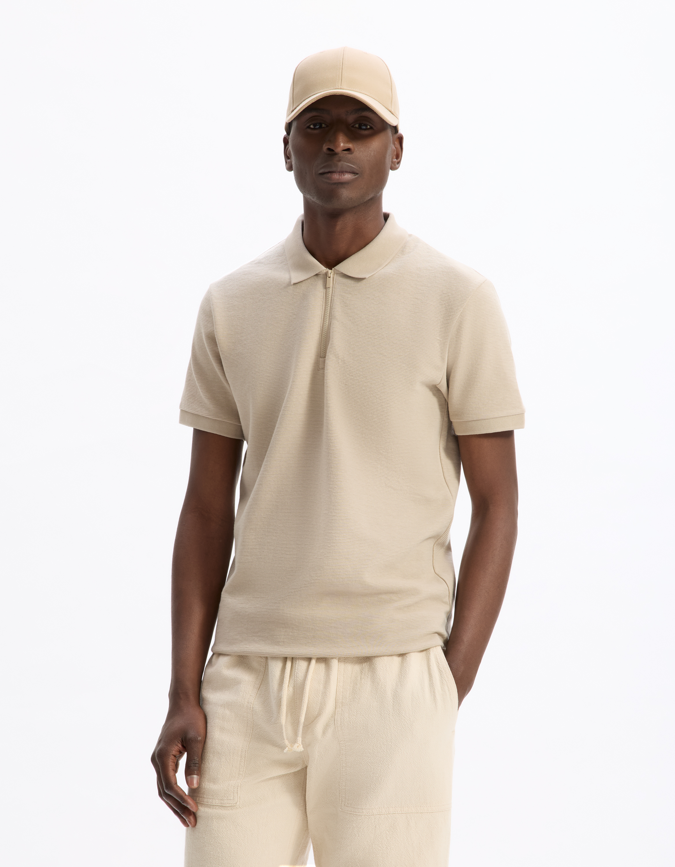 Polo slim coton mélangé - beige - camaieu - Modalova