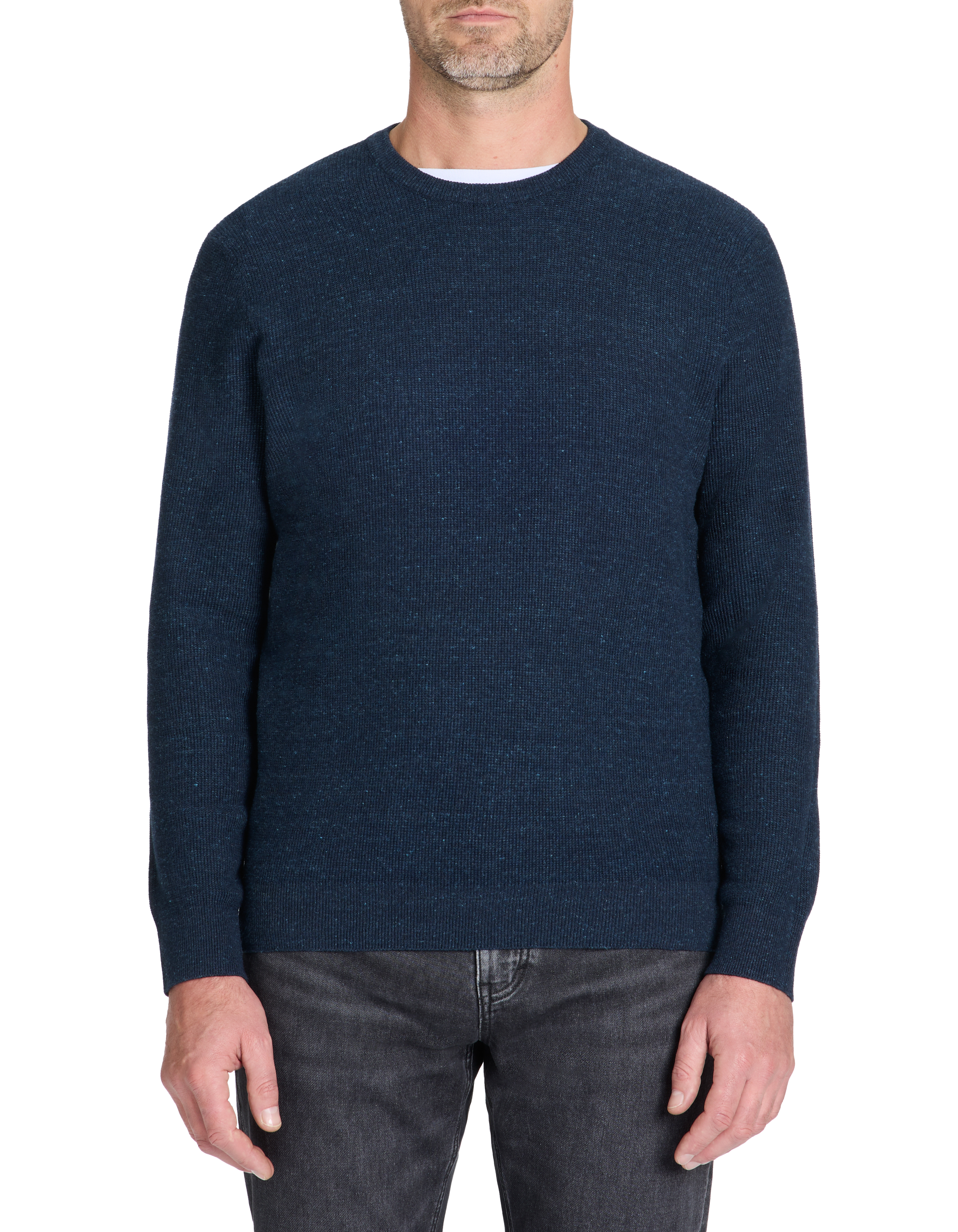 Pull col rond coton mélangé - marine - camaieu - Modalova