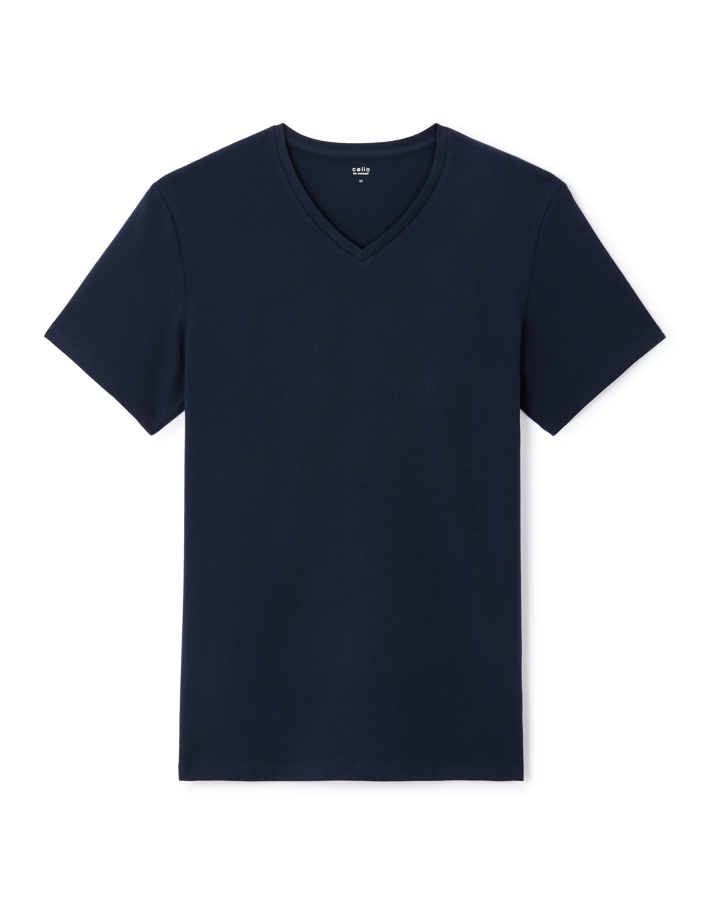 T-shirt slim col v en coton stretch + long - marine