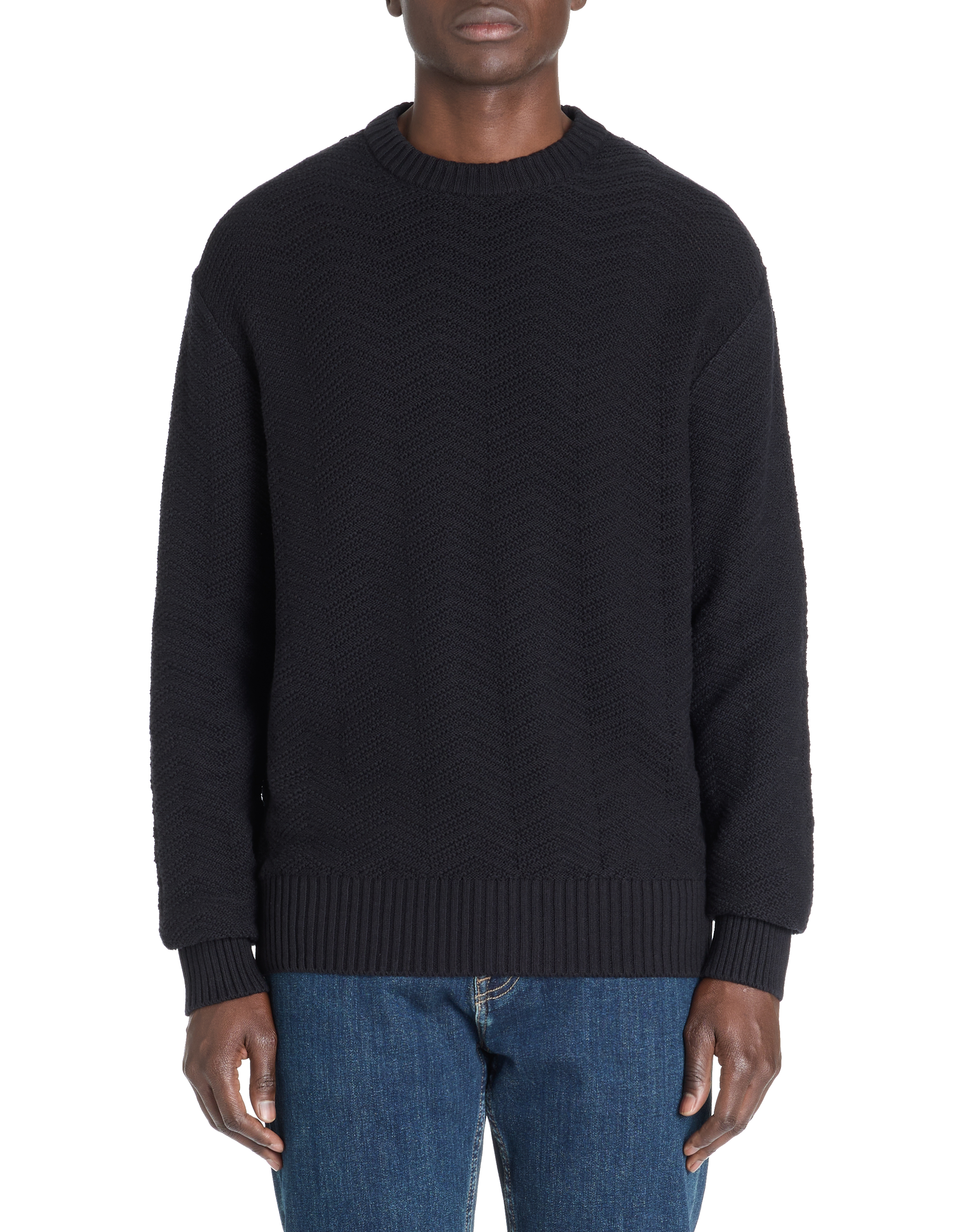 Pull col rond 100% coton - noir - camaieu - Modalova