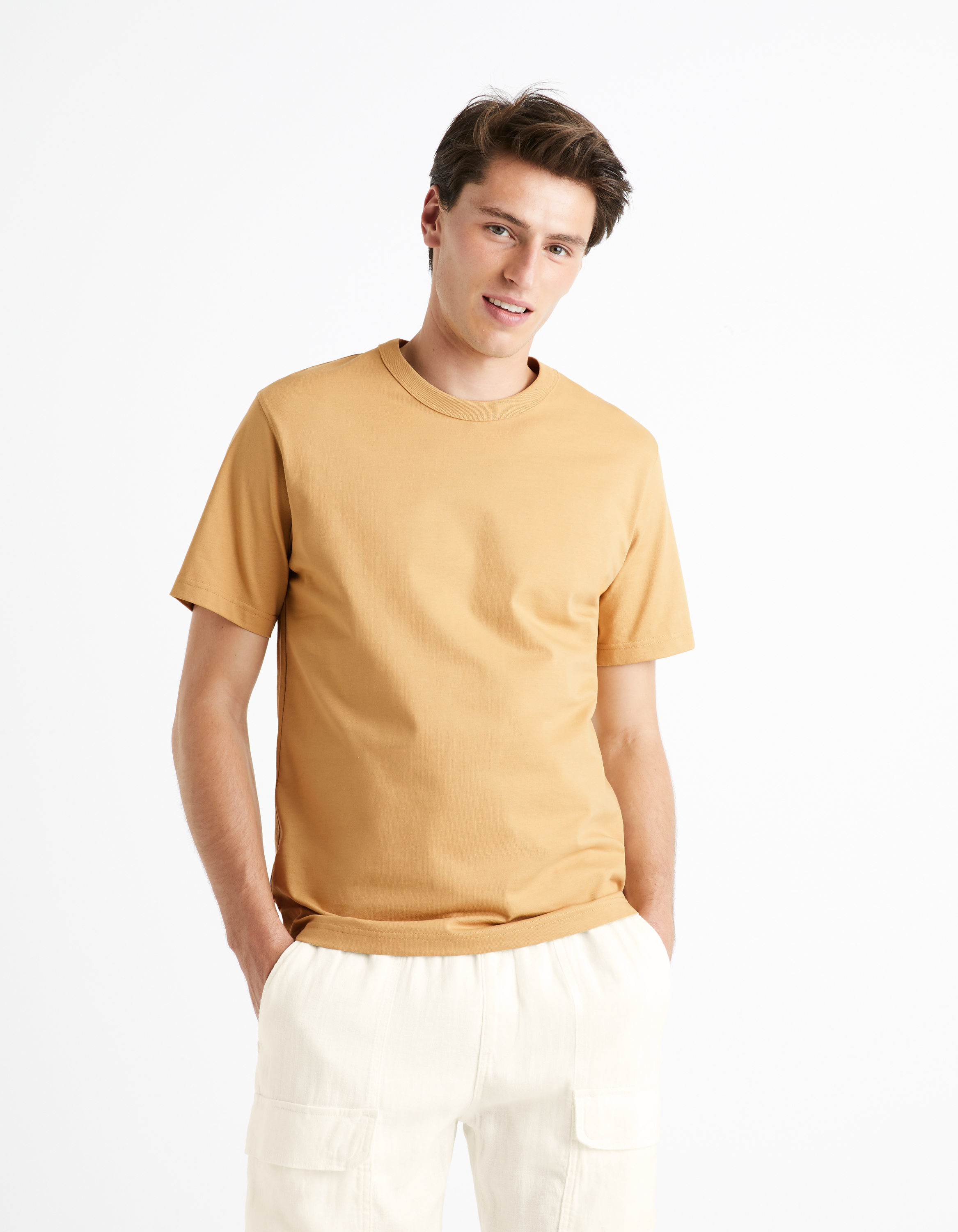 T-shirt boxy col rond 100% coton - marron - camaieu - Modalova
