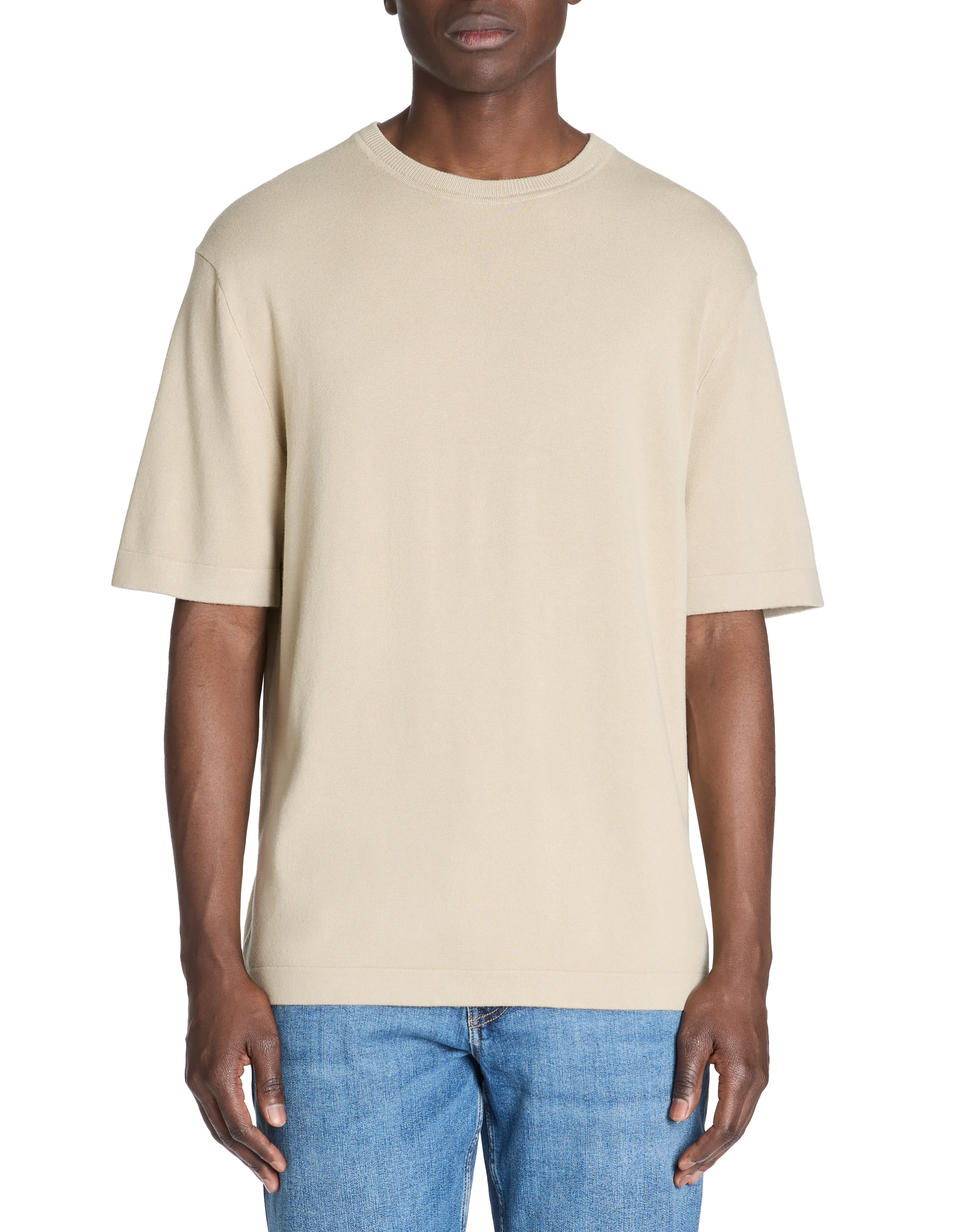 T-shirt boxy col rond - beige - camaieu - Modalova