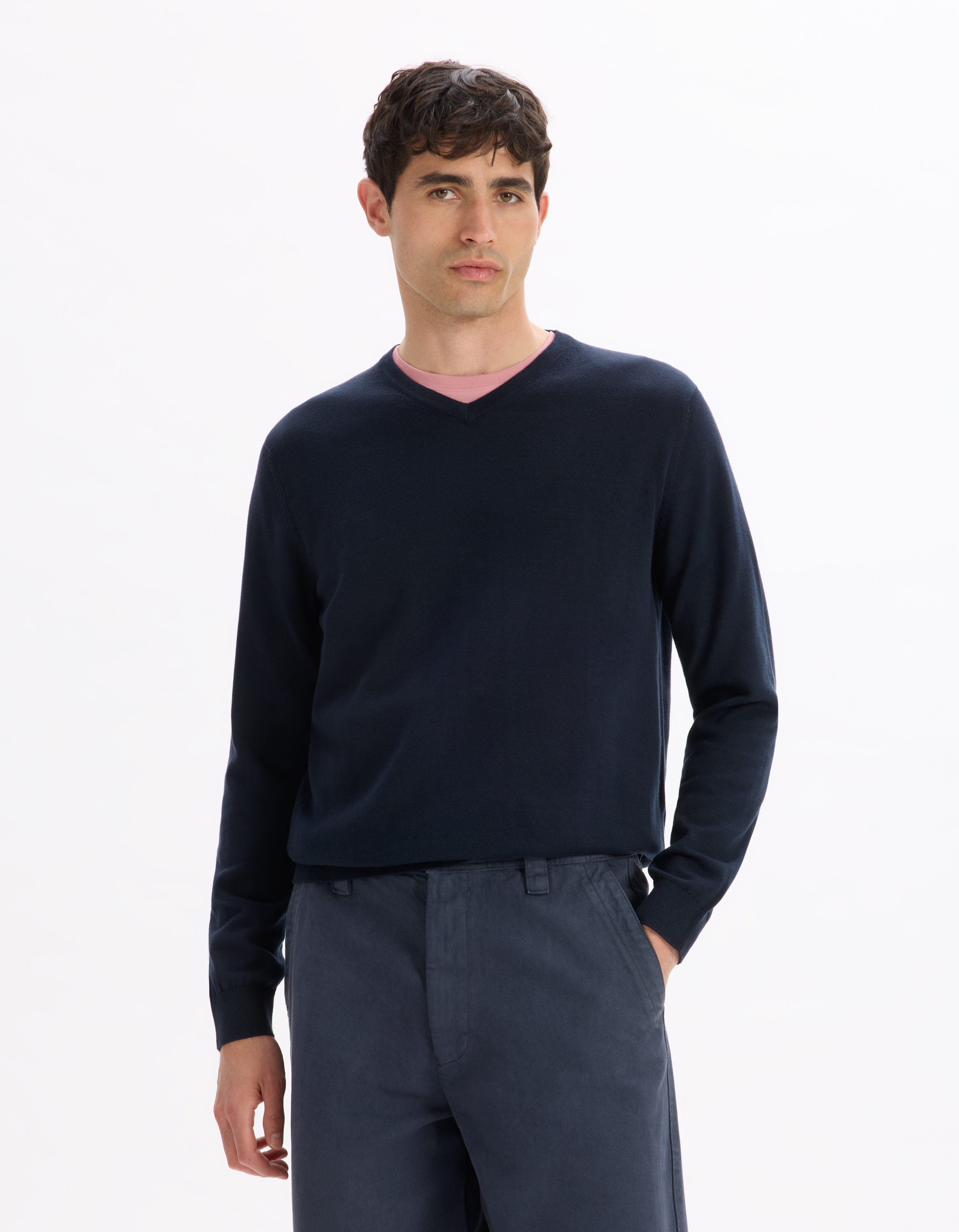 Pull col V 100% coton - marine - camaieu - Modalova