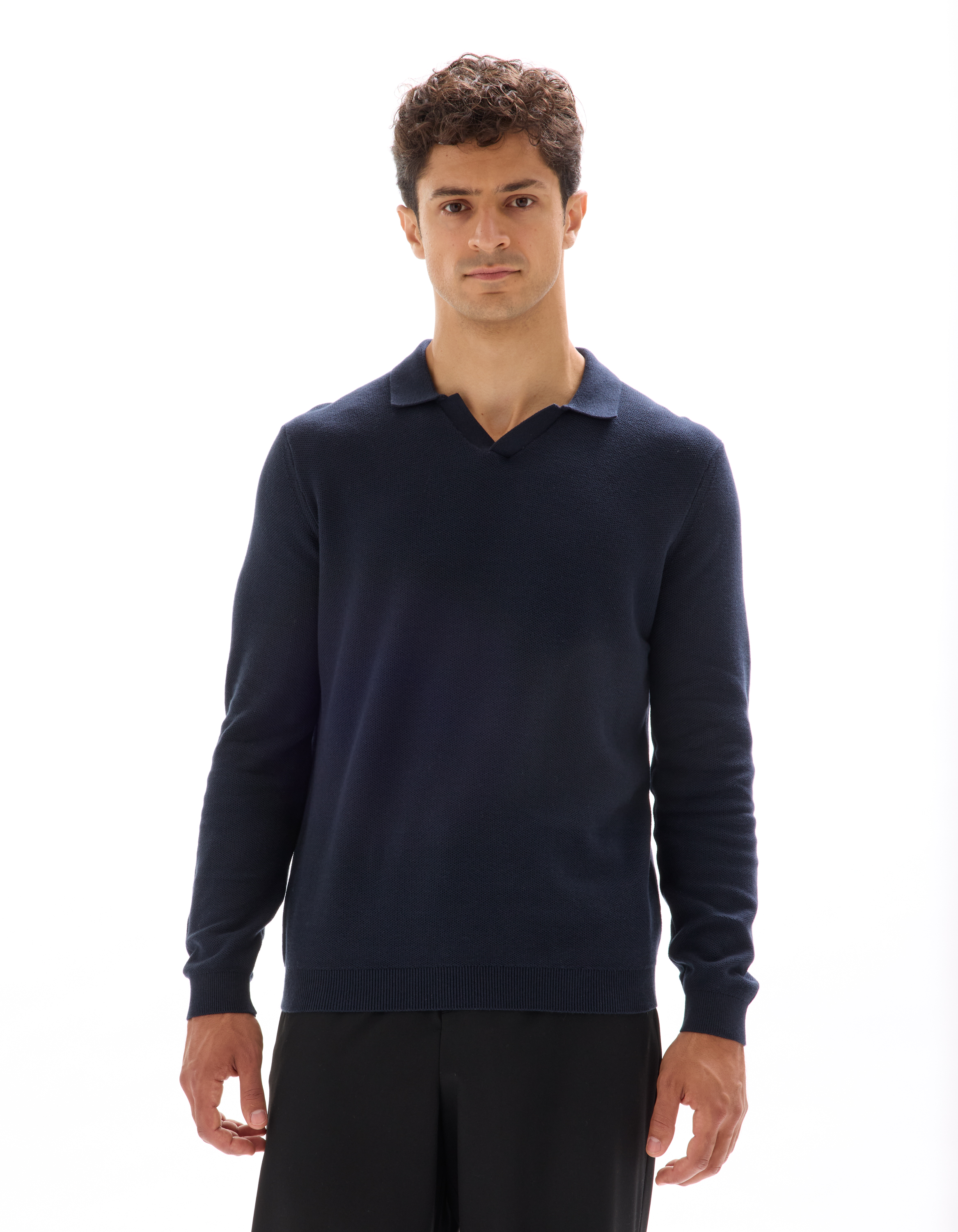 Pull col polo 100% coton - Marine - camaieu - Modalova