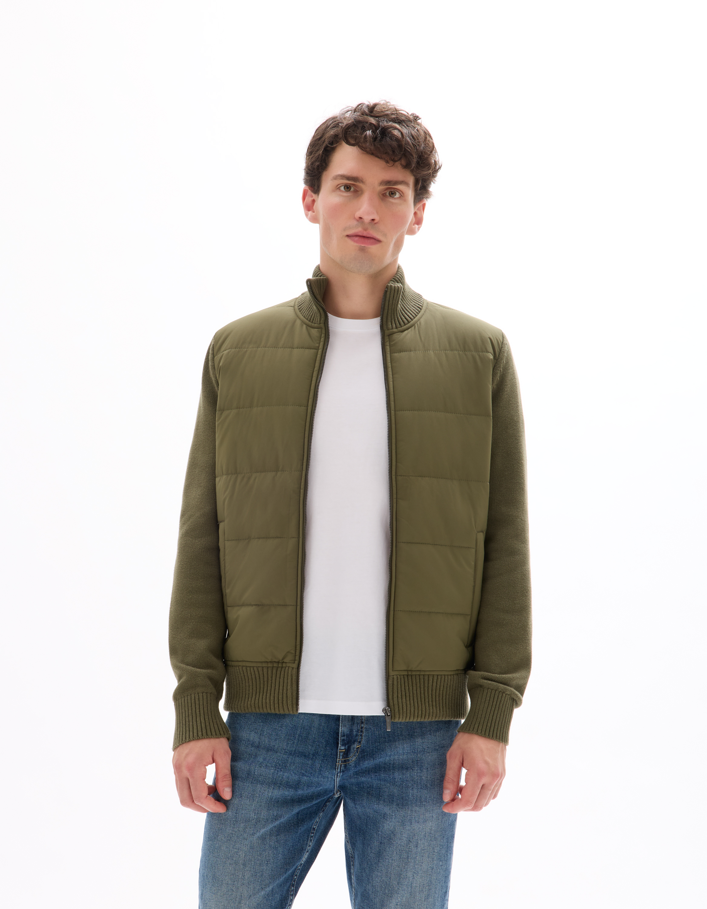 Veste blouson en maille milano 100% coton - kaki - camaieu - Modalova