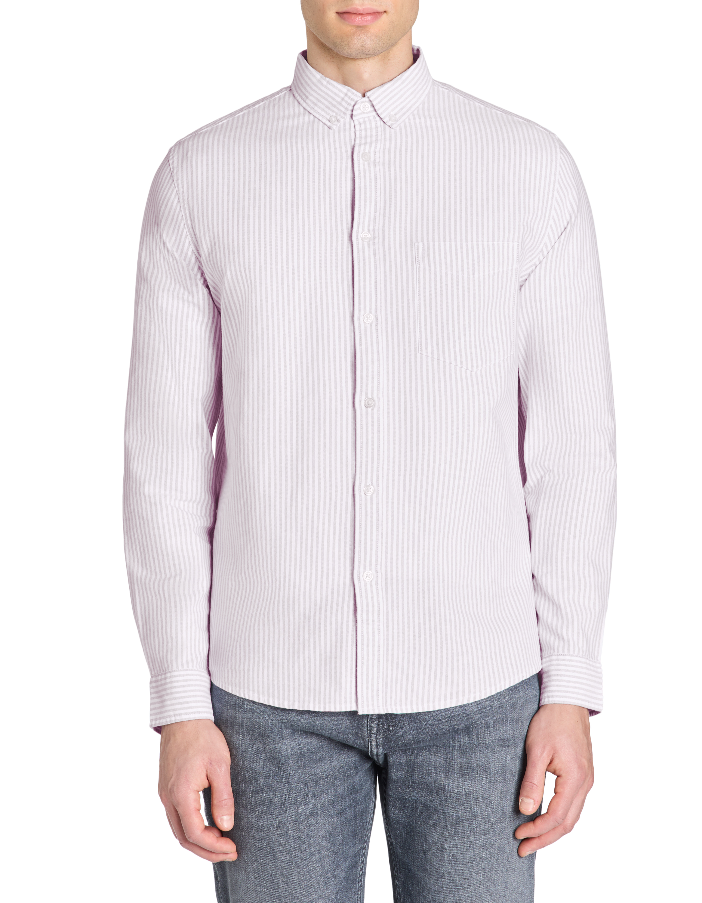 Chemise regular à rayures 100% coton - violet - camaieu - Modalova