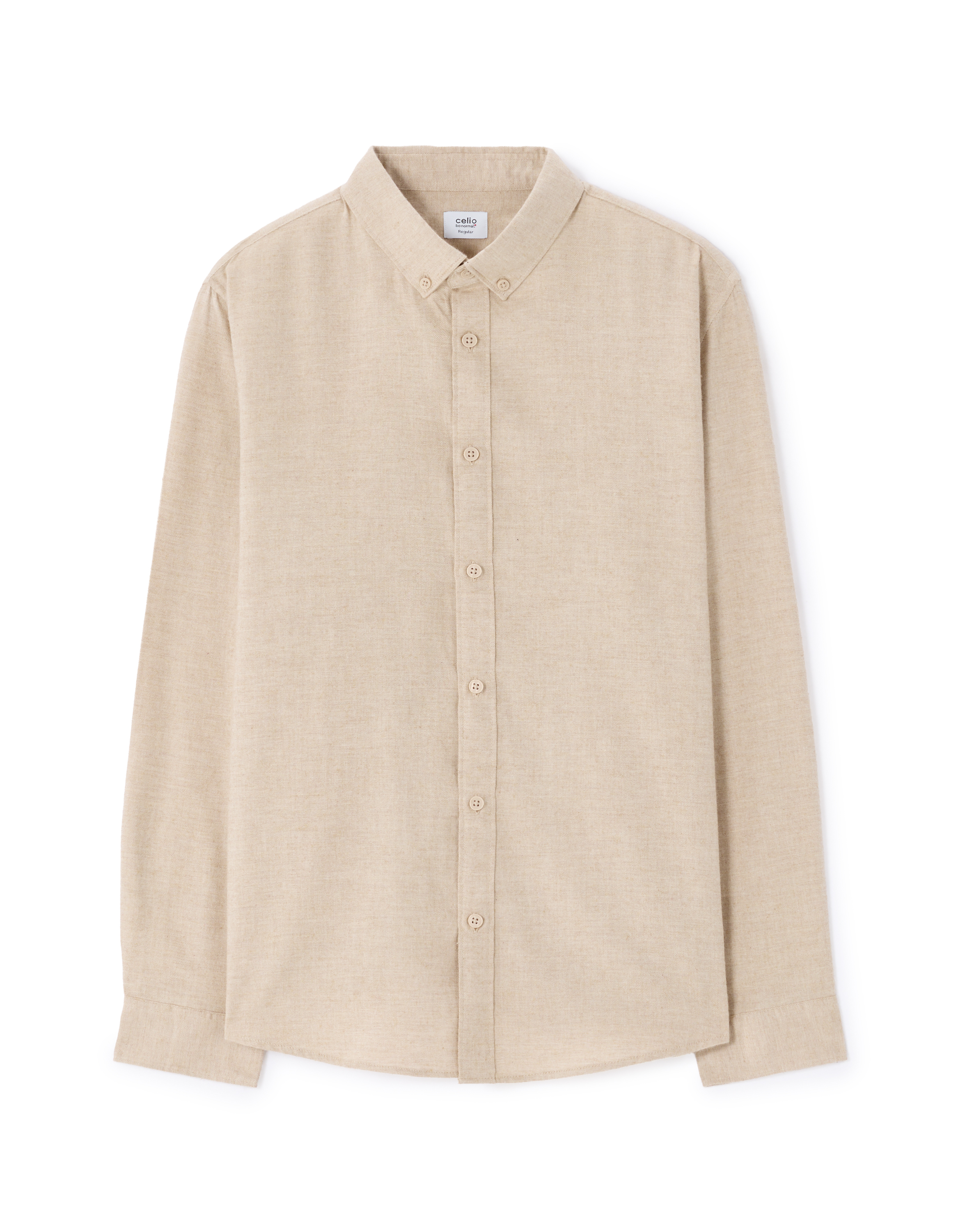 Chemise regular unie en flanelle - beige