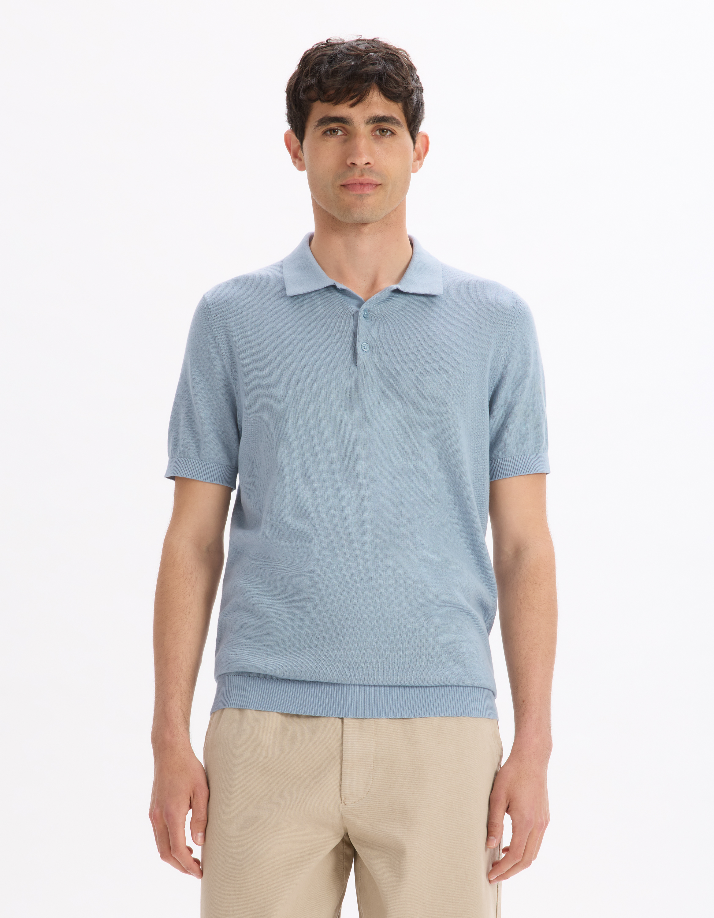 Polo slim en maille coton mélangé - bleu clair - camaieu - Modalova