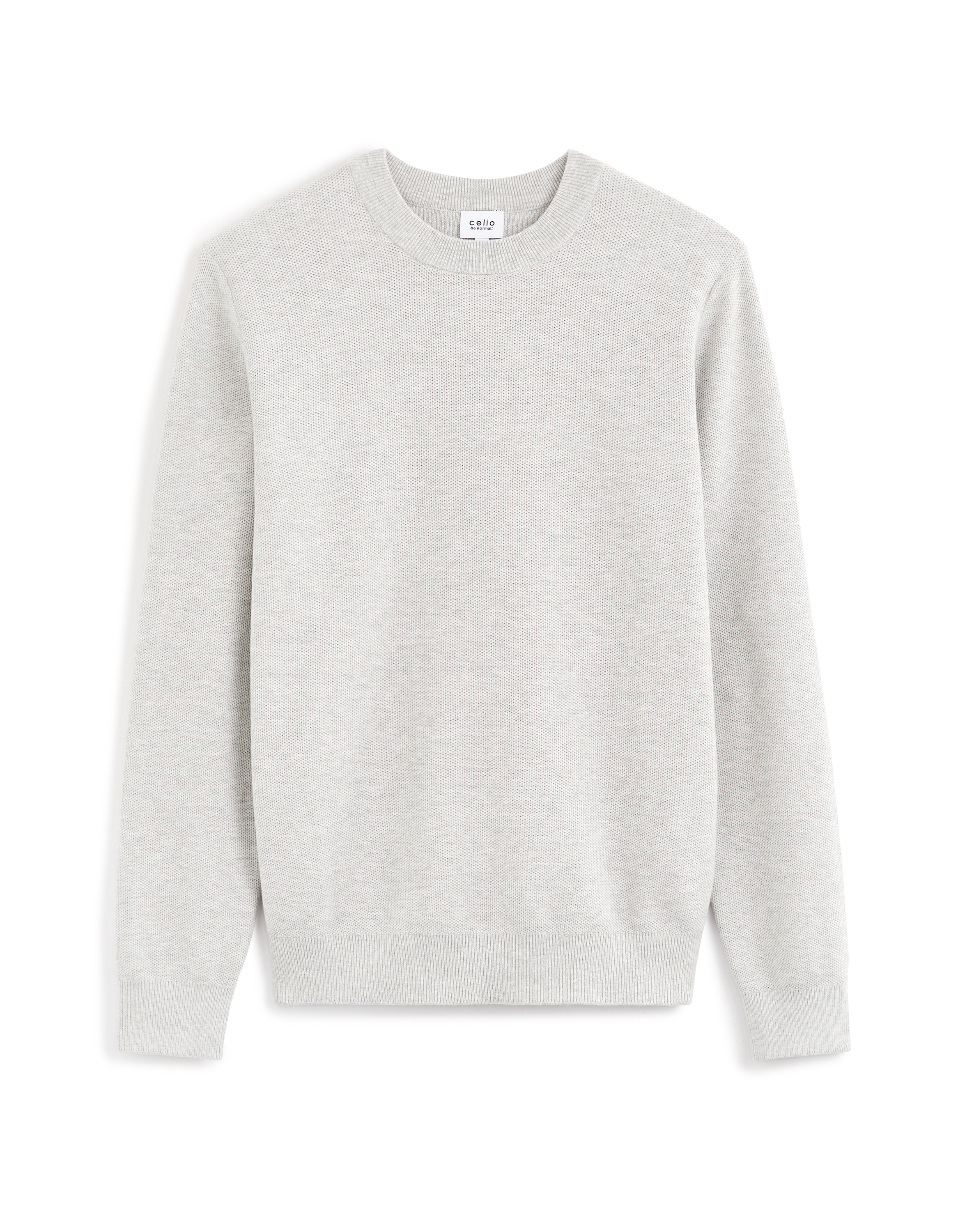 Pull col rond 100% coton - gris chiné