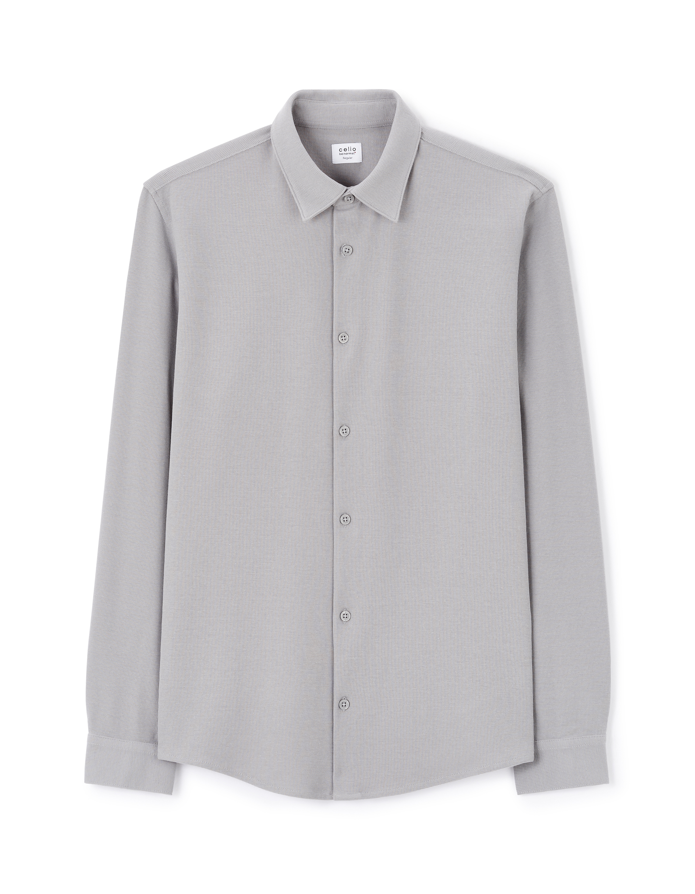 Chemise regular maille gaufré stretch - gris