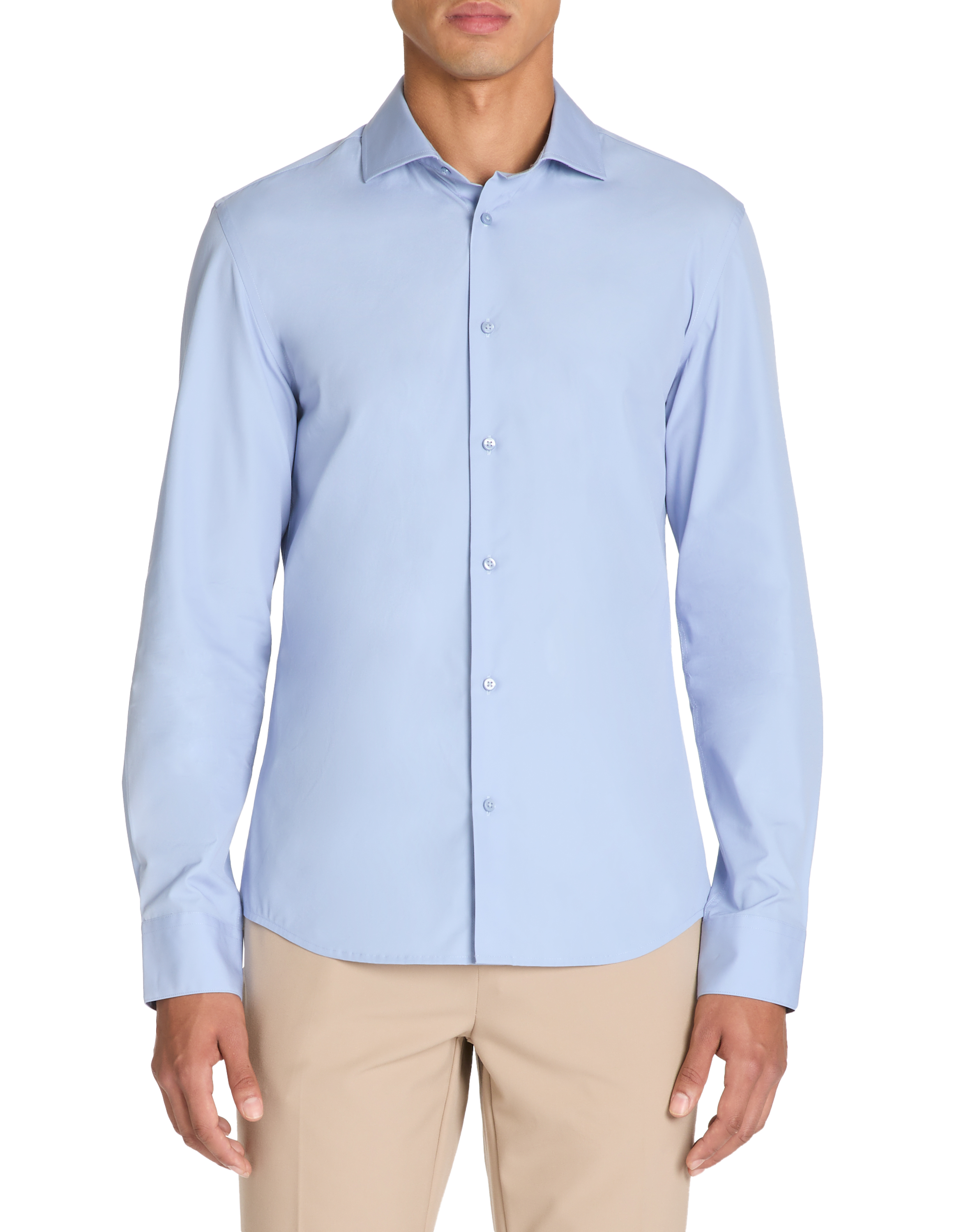 Chemise slim unie en coton - bleu - camaieu - Modalova
