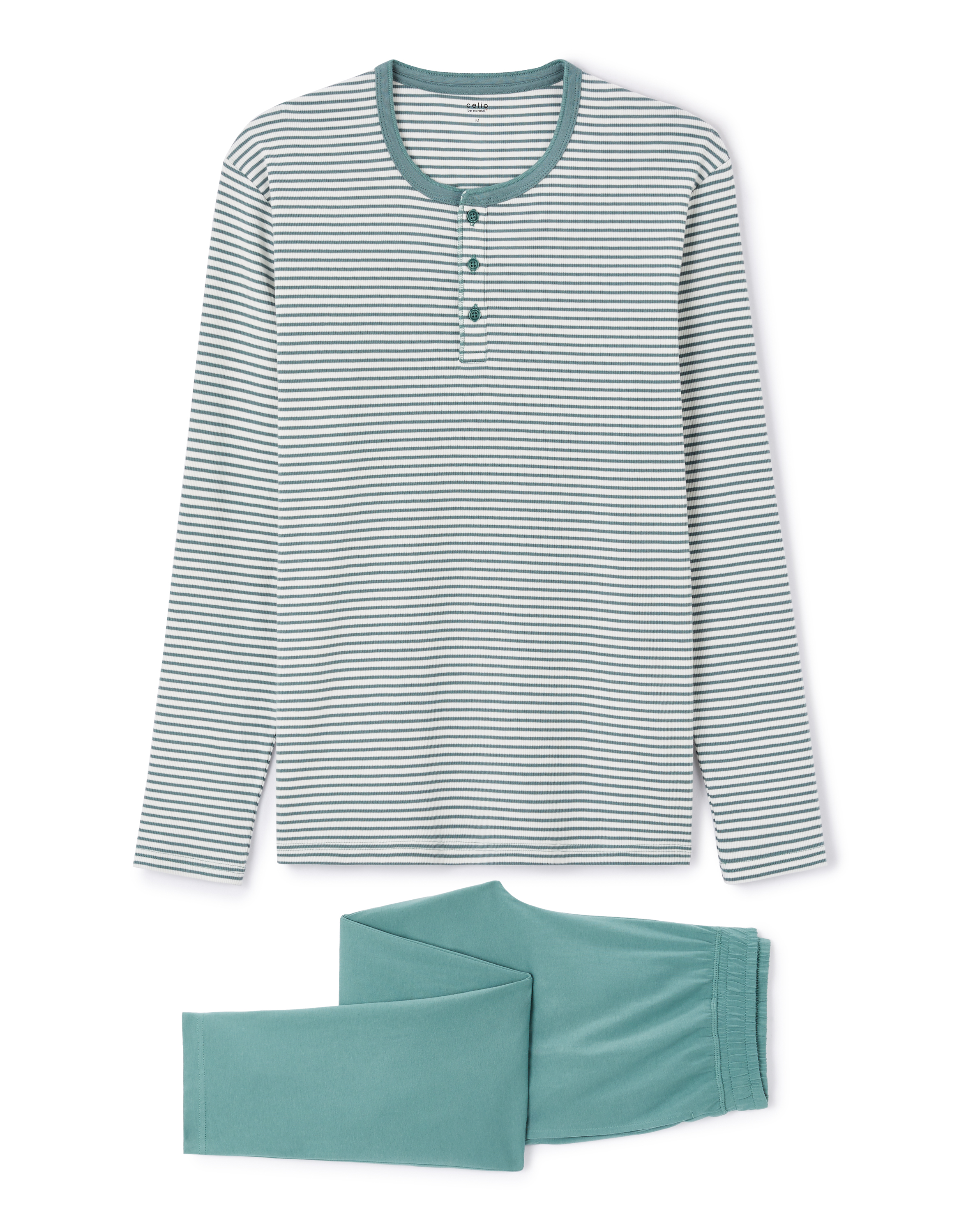 Pyjama long 100% coton stretch - turquoise