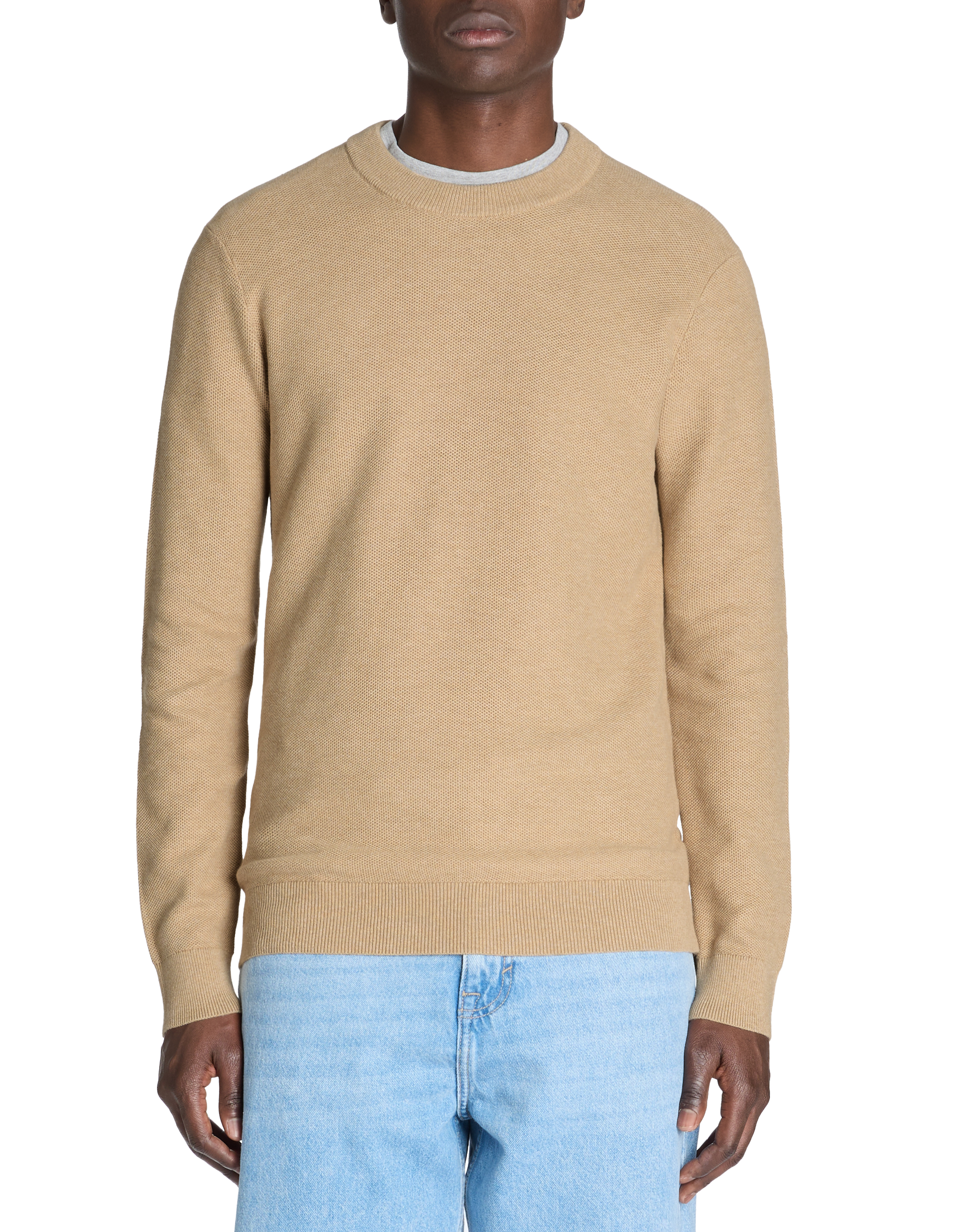 Pull col rond 100% coton - beige - camaieu - Modalova