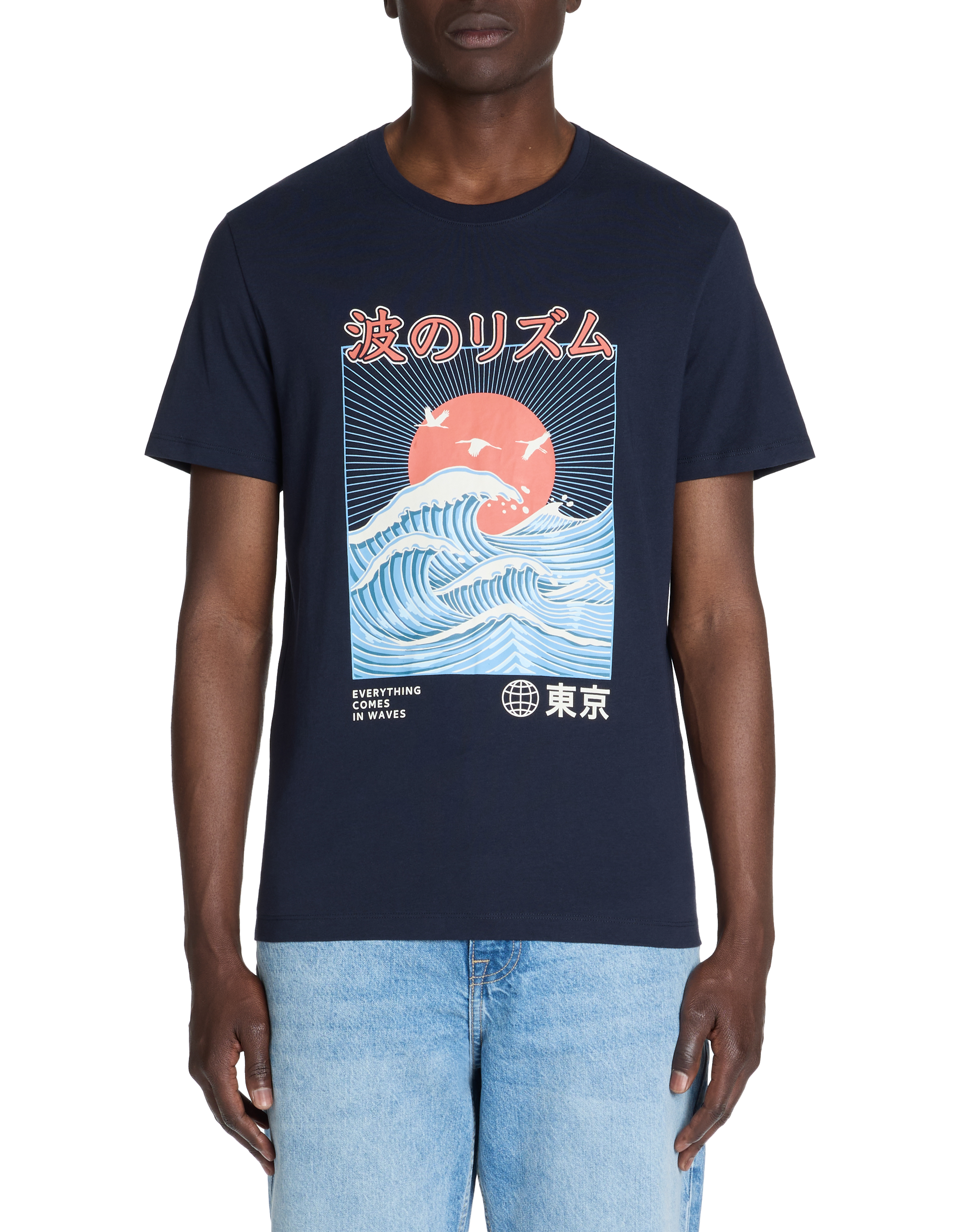 T-shirt straight col rond 100% coton - marine - camaieu - Modalova