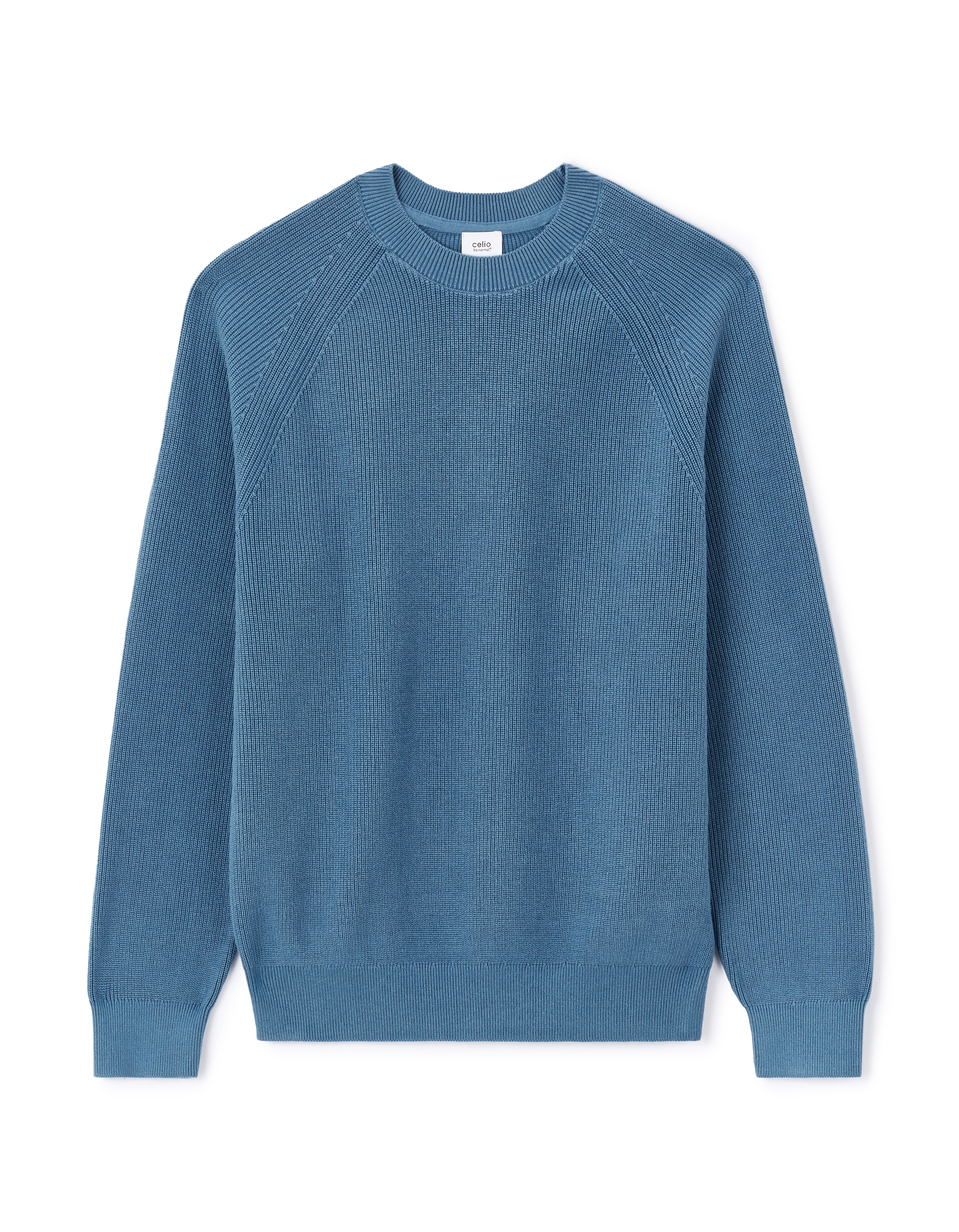 Pull regular col rond 100% coton - bleu